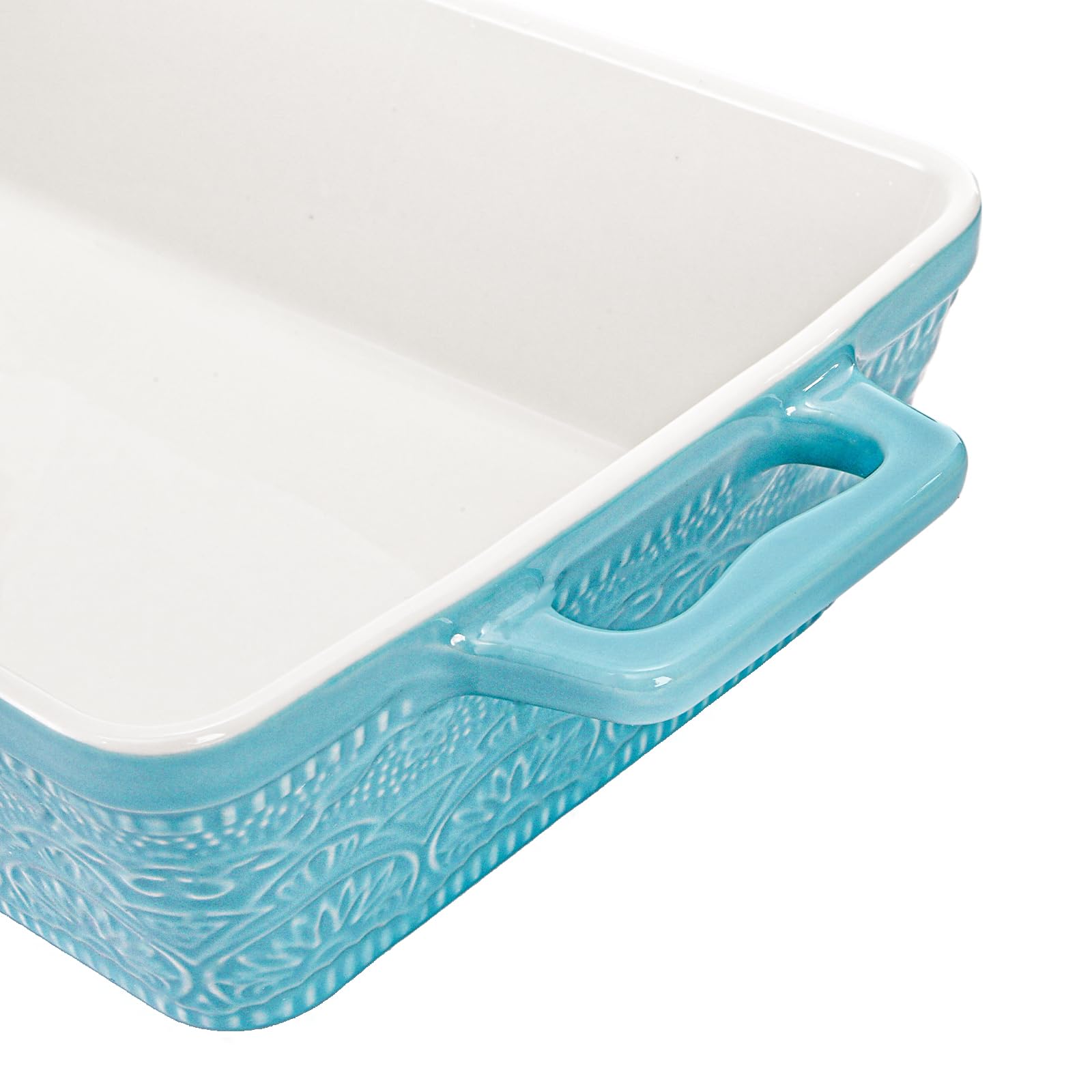 Hacaroa 3er Set Keramik Auflaufform, Rechteckige Backformen mit Griffen, Elegante Auflaufform Set Lasagnepfanne zum Backen, Kochen, Kuchen Abendessen, Bankett, Seeblau, 3 Größen