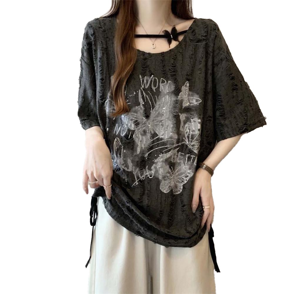 Emo Grunge Shirt Women's T-Shirts Graphic Baby Y2K Tops Alternative Clothing Fake Two Piece Short Sleeve Vintage T-Shirts