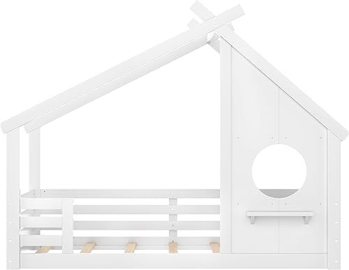 Miniatura 36 de Bellemave Cama individual para niños, cama de madera de pino, camas Montessori para niños, color blanco con estante Blanco,Madera de pino gris,gris