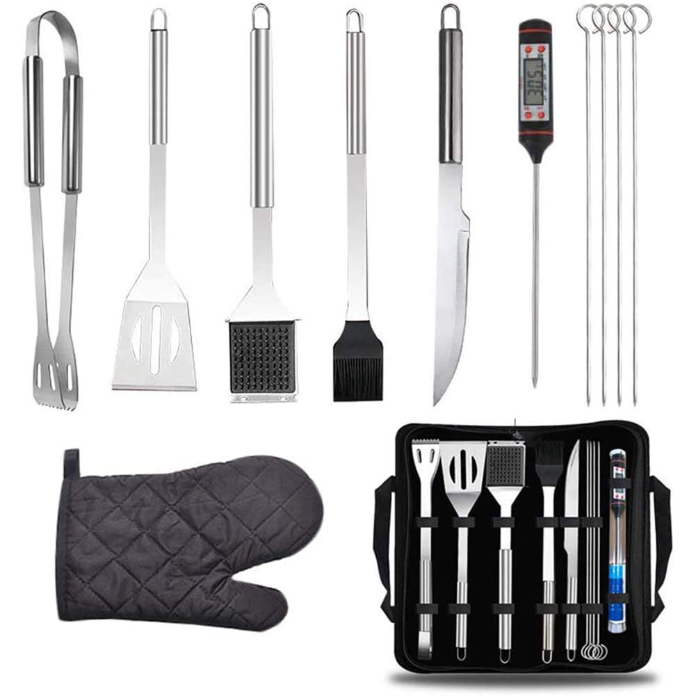 Zestaw narzędzi do grillowania, zestaw z termometrem i rękawicami na kemping, do kuchni, grillowania