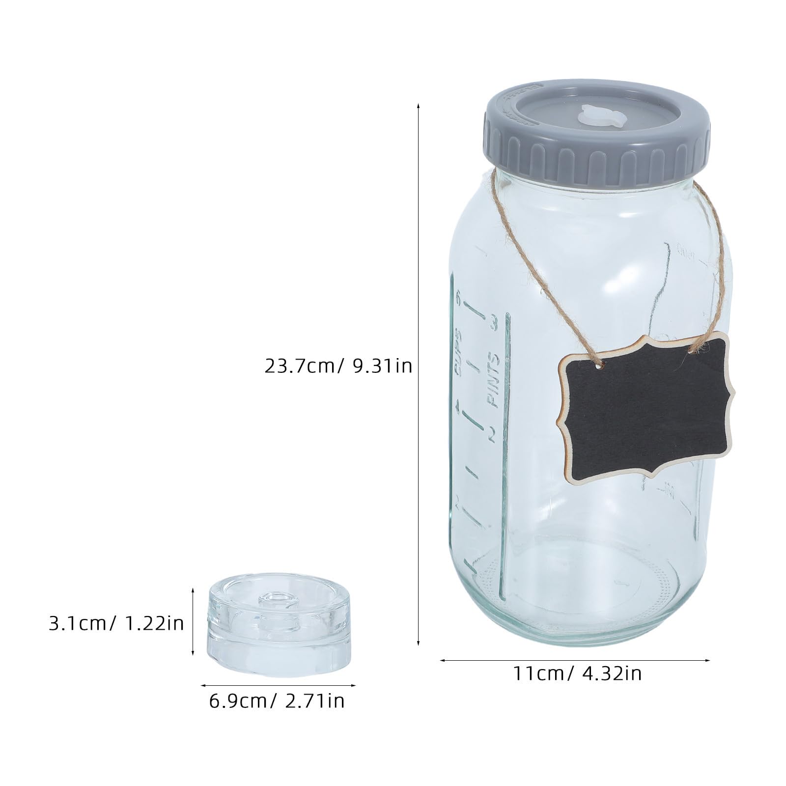 Barattolo per Fermentazione in Vetro con Chiusura Ermetica e Scala Graduata, capacità 64oz, Bocca Larga, Accessori Inclusi per Lievito Madre e Uso in Cucina