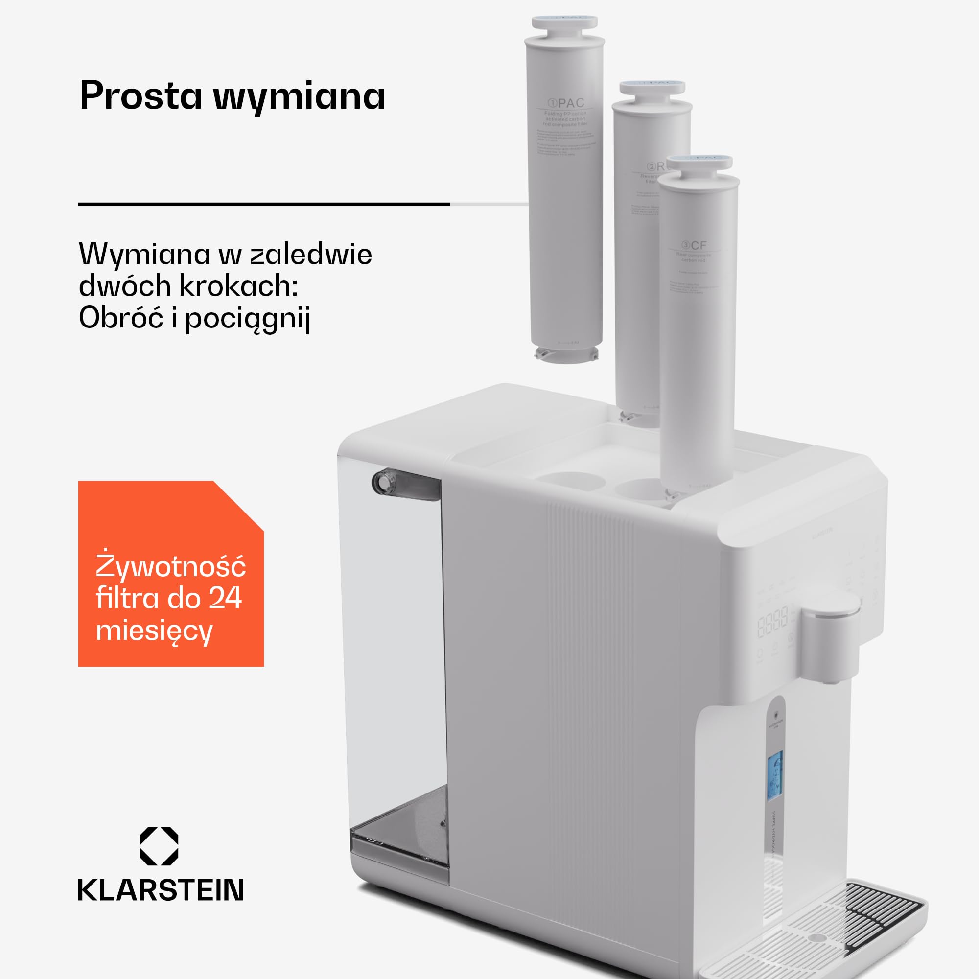 Klarstein Filtr odwróconej osmozy, filtr RO do wody wodociągowej, kompatybilny z AquaFina 6L, akcesoria do instalacji odwróconej osmozy, filtr membranowy RO, okres użytkowania 24 miesiące, 1 x blat