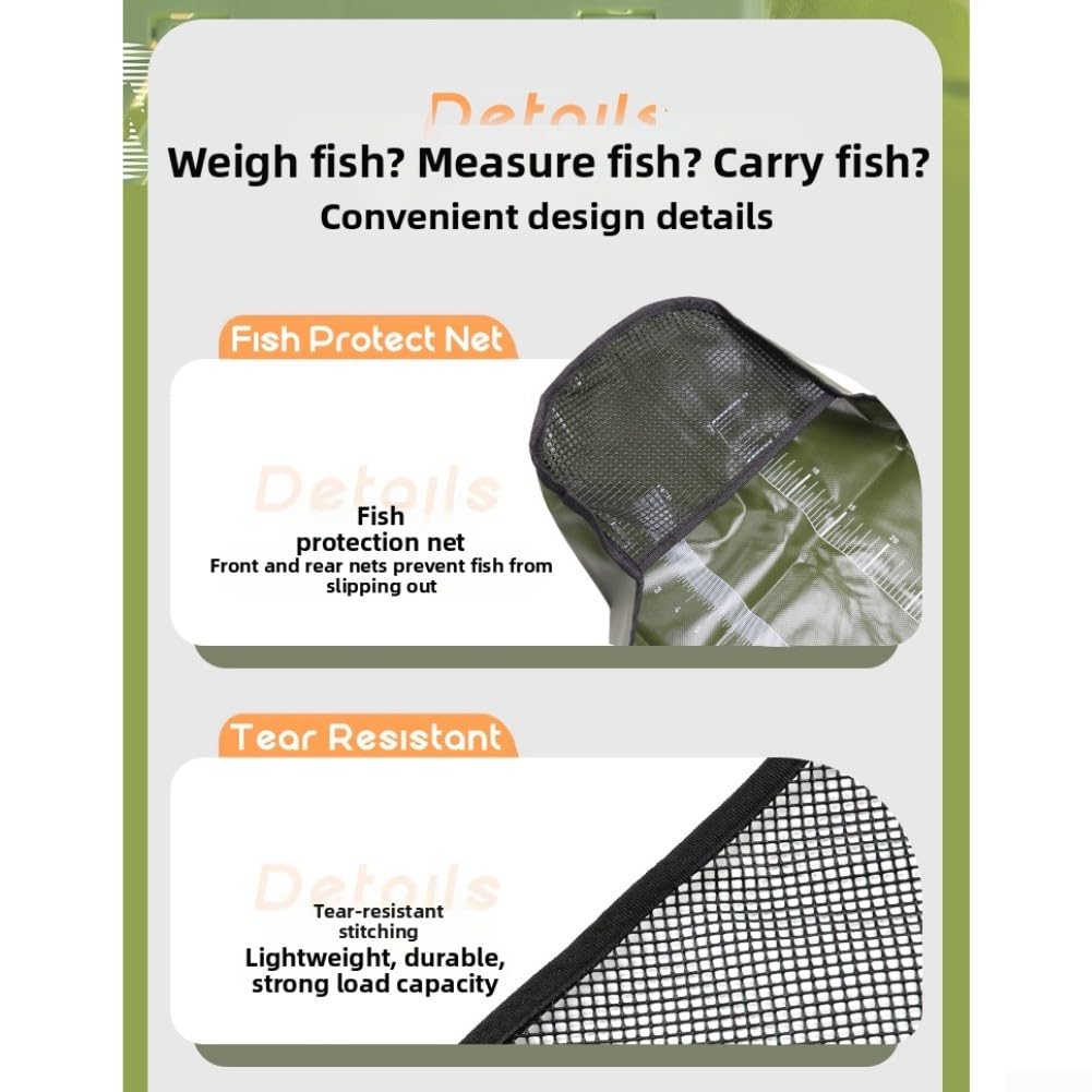 Bolsa plegable para pesaje de peces con regla de medición para atrapar y liberar, malla de nailon, red de aterrizaje para carpa, lucio, pesca gruesa