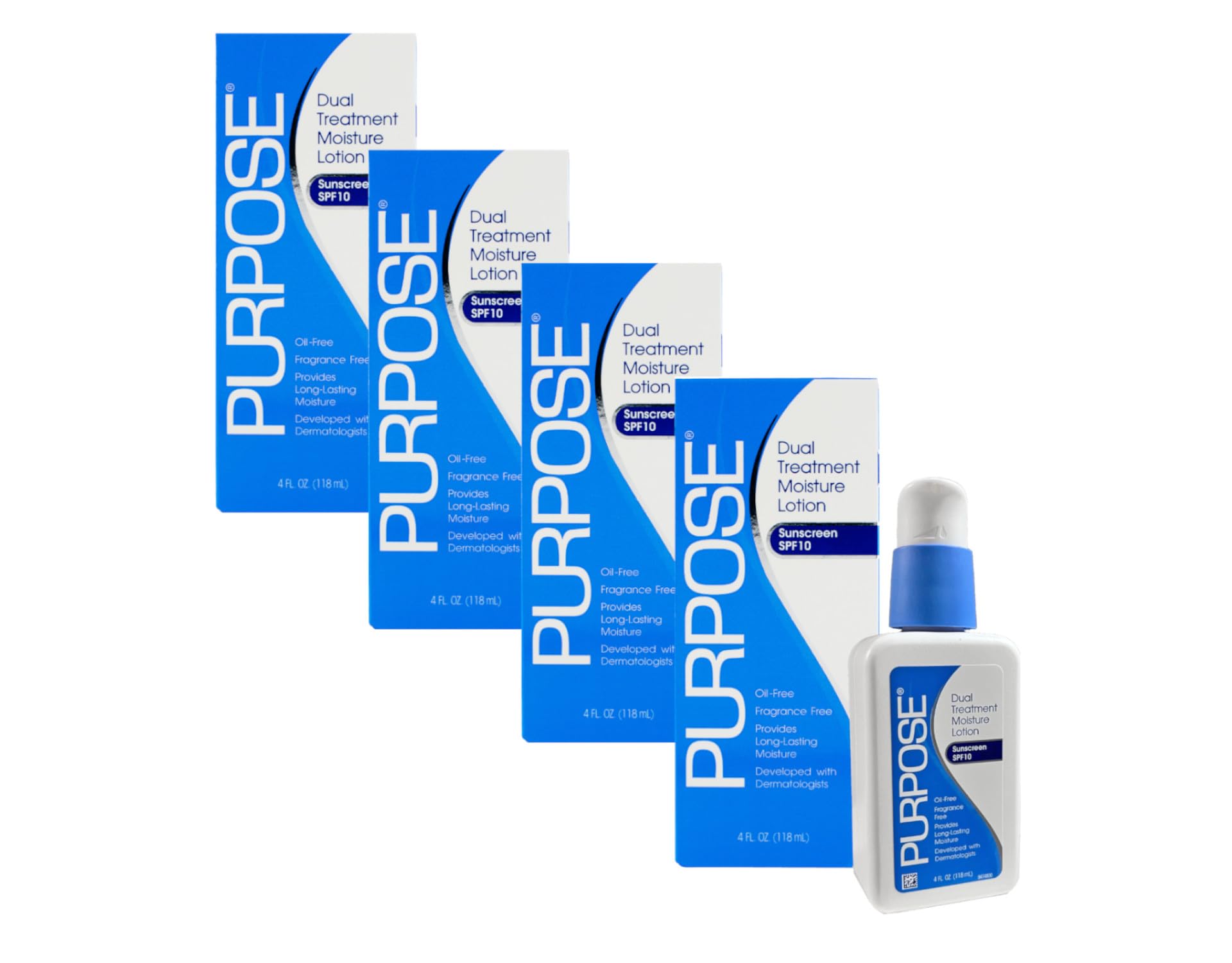 Dual Treatment Moisture Lotion with SPF 10 – Oil-Free, Fragrance-Free Daily Moisturizer for Sensitive Skin - 4 Fluid Oz. (Pack of 4)