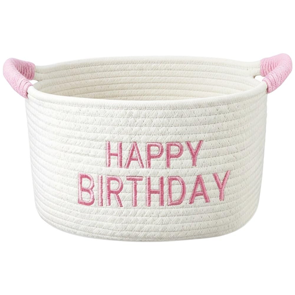 Sslvya Empty Gift Basket, Cotton Rope Woven Storage Basket, Decorative Storage Bin Organizer with Handles for Birthday Decor