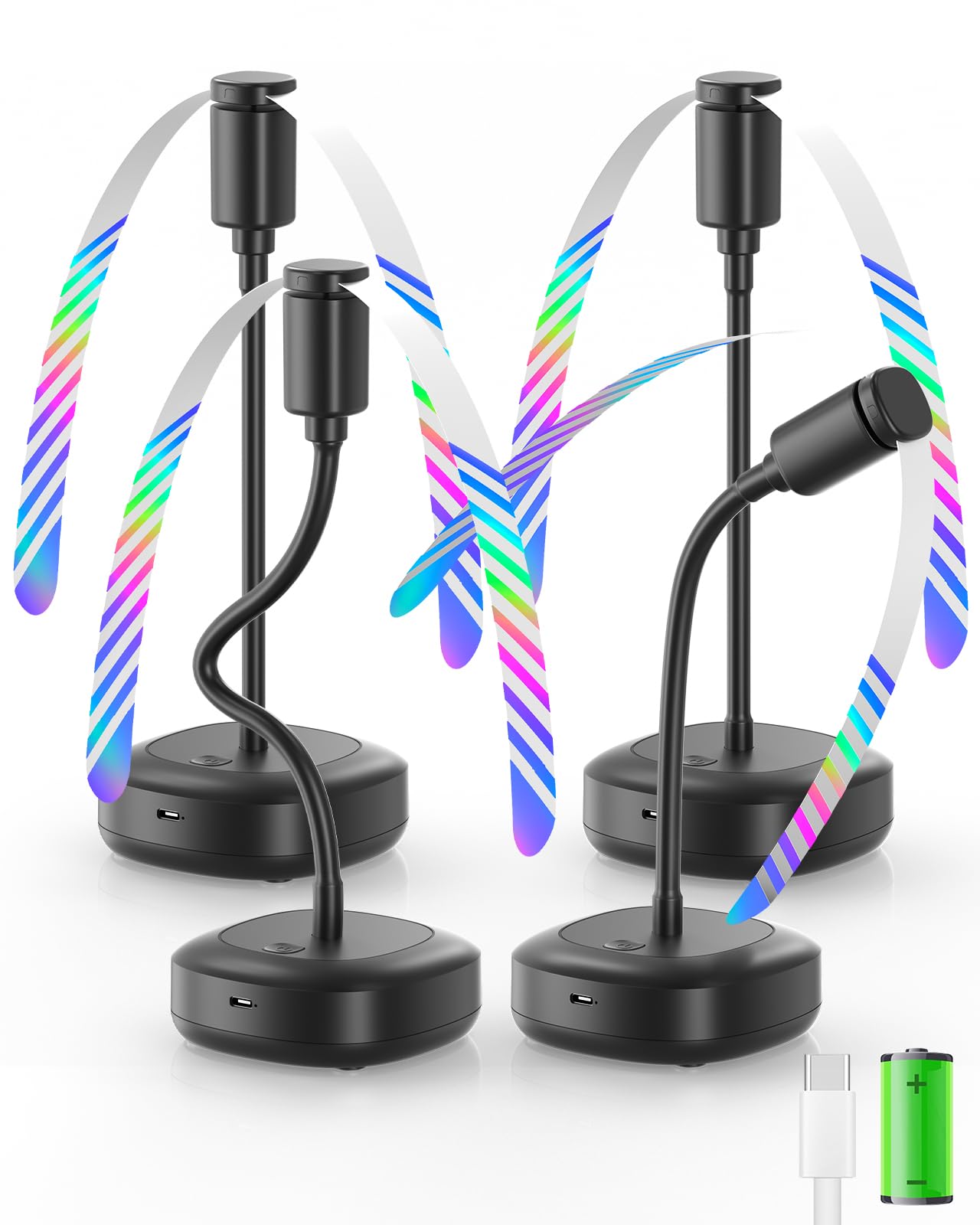 Edvision 4 Pack Food Table Fan, 2000mAh USB Powered Rechargeable Food Fan, Portable Fan with Flexible Goose-Neck and Soft Blades for BBQ, Patio, Party