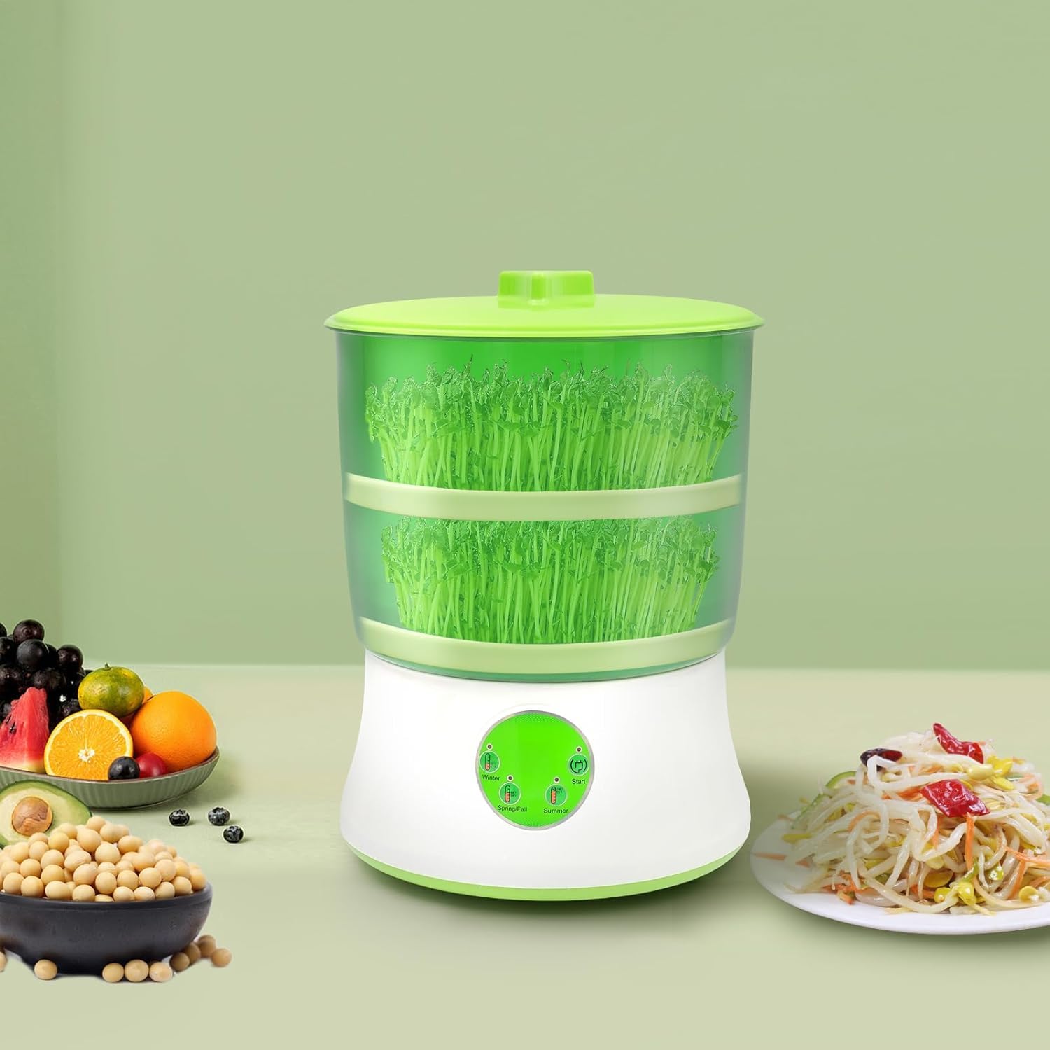Automatischer Sprossenmacher, 2-lagiger Keimapparat Mit Led-Timer, Hohe Kapazität Für Alfalfa, Radieschen Und Weizengras – Intelligentes Anzuchtgerät