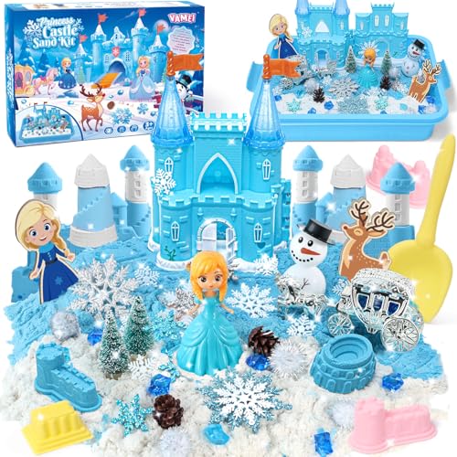Vamei Arena Mágica y Cinética, Frozen Arena Caja con 900g Magic Sand Elsa Frozen Juguetes Castillo Frozen Muñeco de Nieve Juguetes Sensoriales Juego de Arena Regalo para Niños Niñas 3 4 5 6 Años