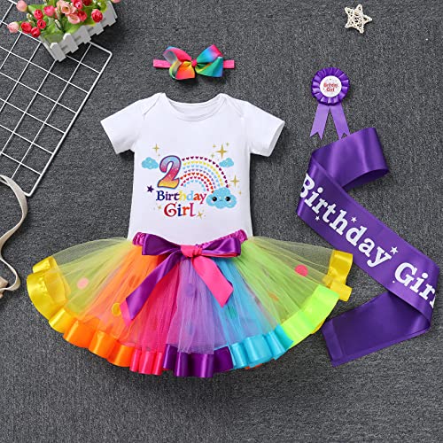 IBTOM CASTLE Baby Girl Unicorn 1st 2nd 3rd Birthday Tutu Rainbow Cake Smash Skirt Set Princess Romper Headband Photo Shoot4