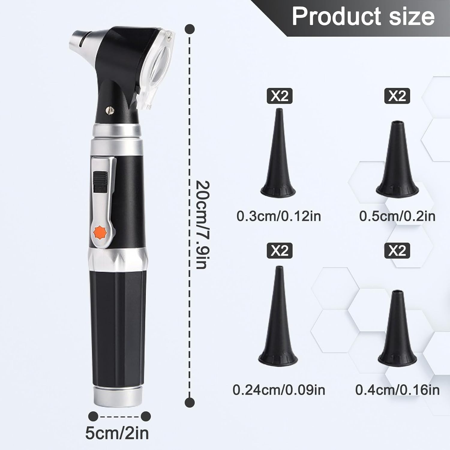 Otoscopio con luz, otoscopio con luz con aumento 3x y 4 puntas de espéculo tamaño, 8 auriculares, juego de otoscopio con cubierta de plástico duro para adultos y niños y mascotas, negro