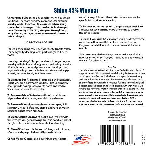 Miniatura 5 de Energen of Carolina 45 vinagre blanco concentrado de vinagre de 450 granos 1 galón de vinagre industrial concentrado natural 1 galón 128 onzas