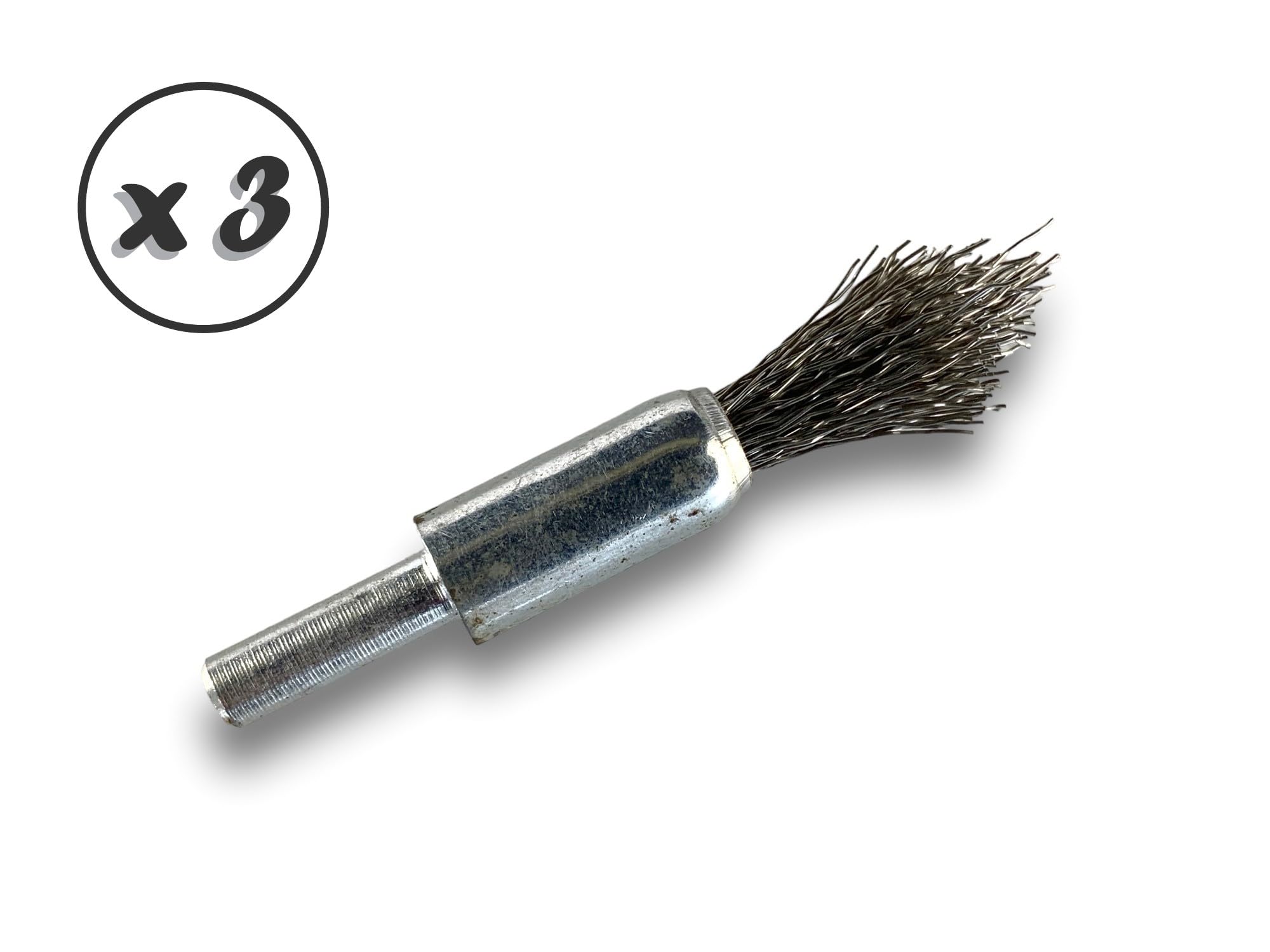 KIBROS 20TC12Px3 zestaw 3 szczotek drucianych ze spiczastym końcem na trzonku | Ø 12 mm | twarda stal nierdzewna 0,40 mm | kształt końcówki | do wiertarki lub wiertarko-wkrętarki | szczotkowanie i