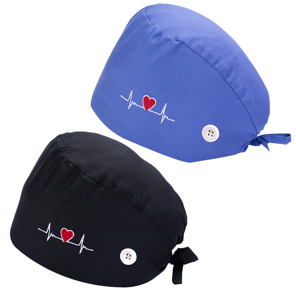 Cute Printed Working Cap Bouffant Turban Cap with Sweatband Adjustable Tie Back Hats for Women/Men