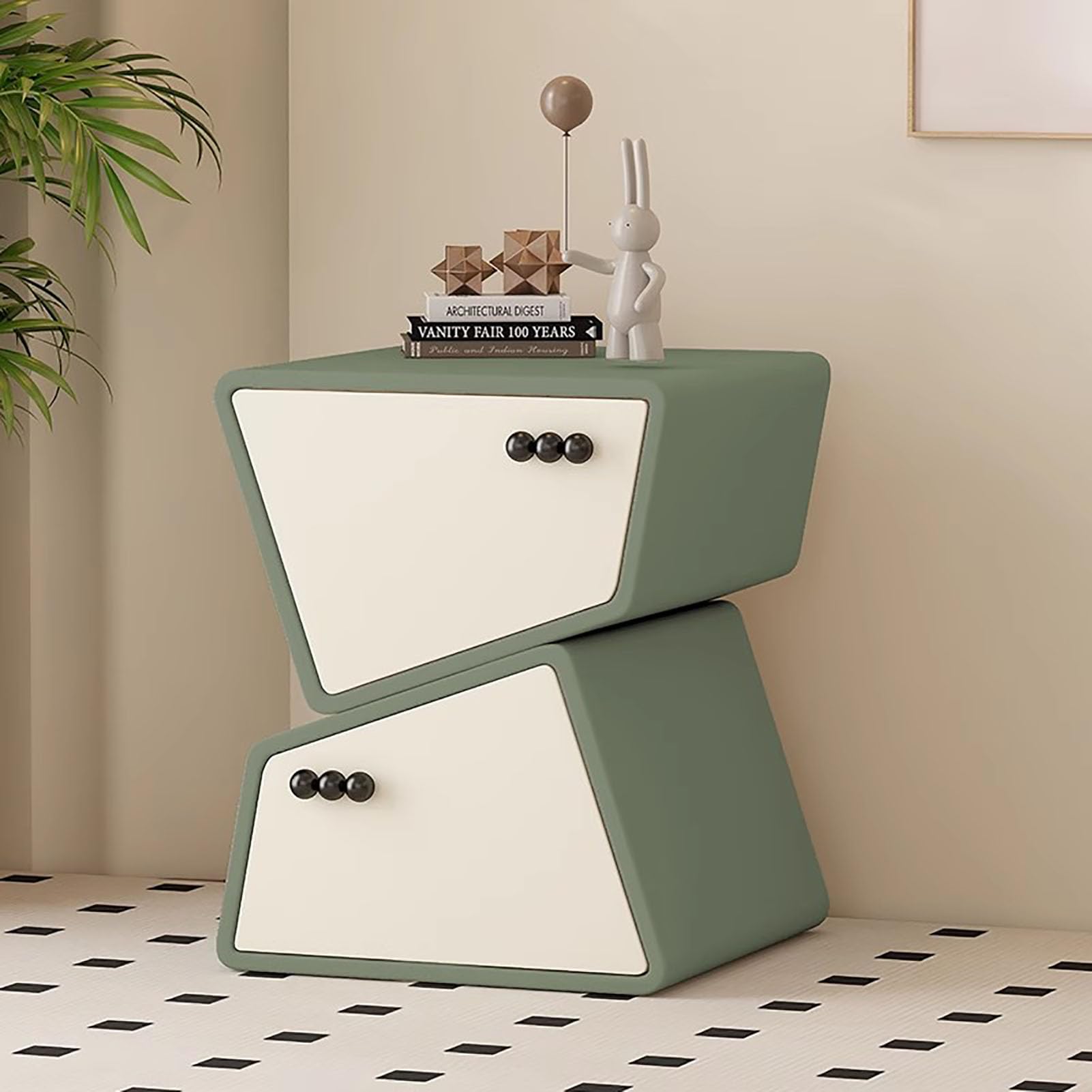 SXZenSpace Wood Creativity Nightstand,2-Layer Modern Bedside Table End Side Decoration for Bedroom Living Room,C,50x40x50cm(20x16x20inch)