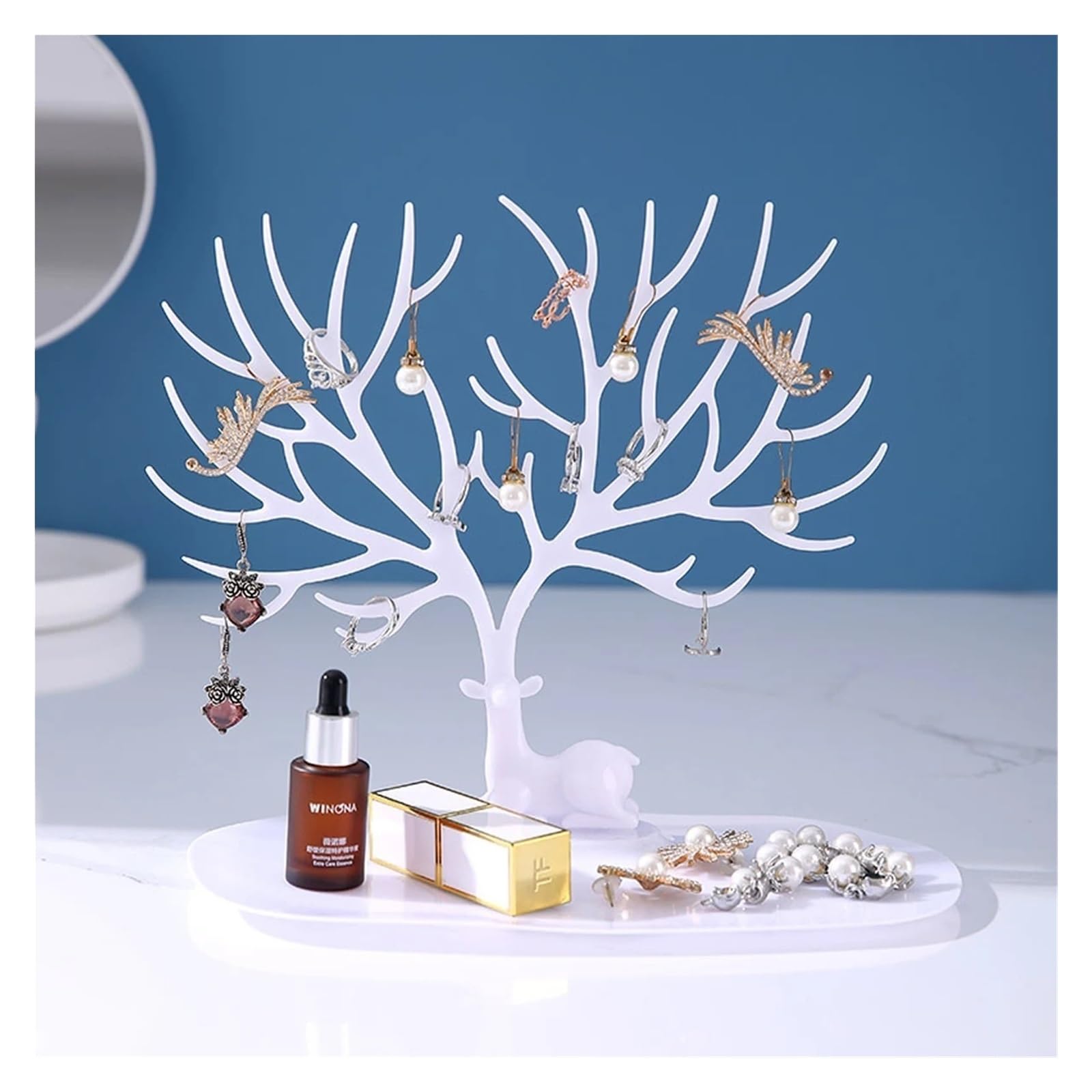 Zymjzbetic Jewellery Tree 1pc Creative Design Bird Tree Shaped Jewelry Storage Box & Earring Holder & Display Stand & Key Hanger(1PC Deer white)