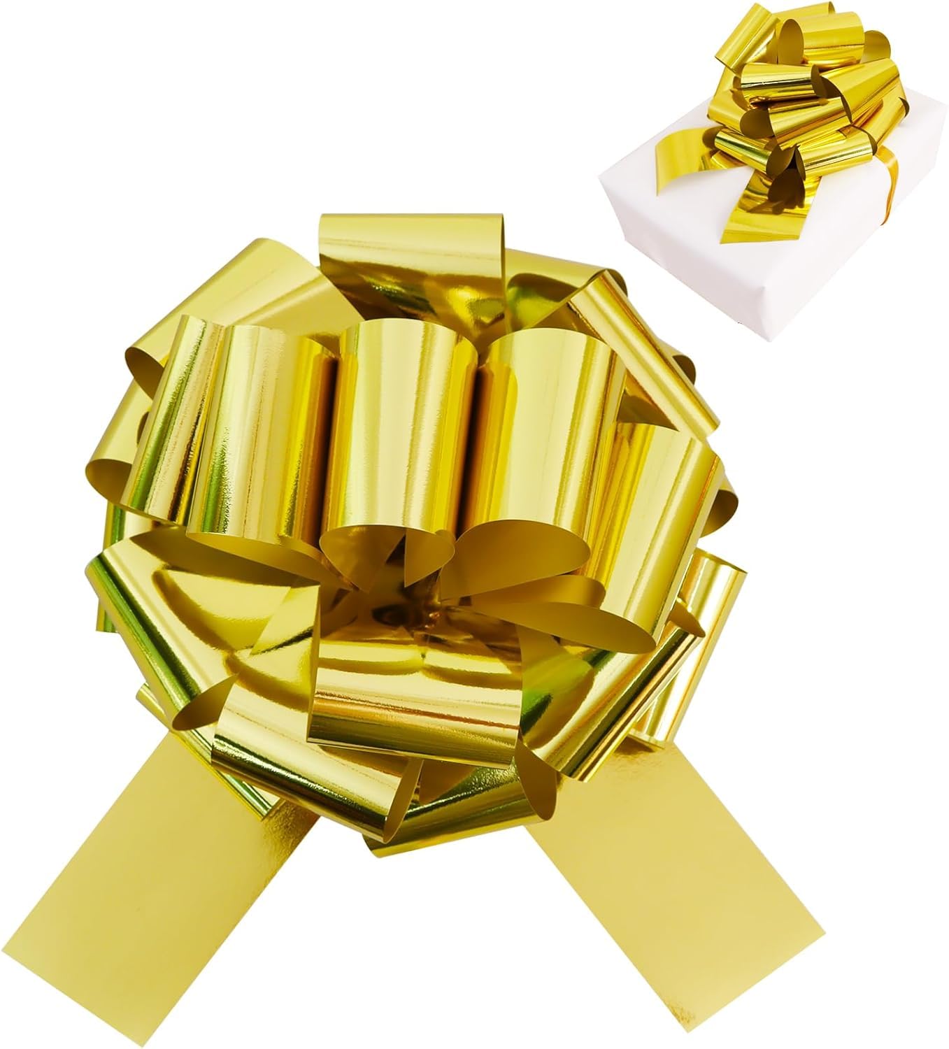 TONIFUL 12 Inch Gold Large Bow Giant Big Pull Bow for Car, Bikes, Table, Big Toys, Applicants, Front Door Decor, Gift Wrapping, Christmas Tree & Party Decoration