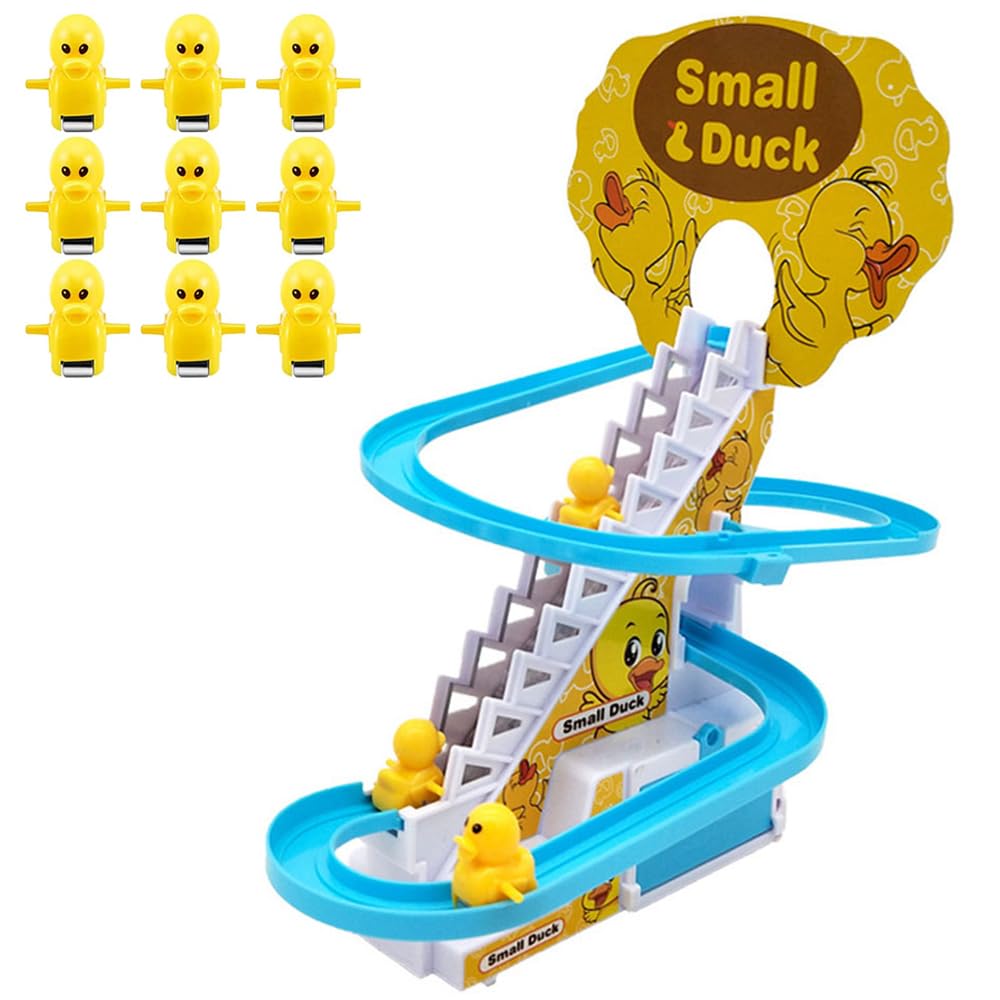 Sponsored Ad – JZS Small Ducks Climbing Toys, Electric Ducks Chasing Race Track Game Set, Playful Roller Coaster Toy with 9 Duck LED Flashing Lights & Music Button, Fun Duck Stair Climbing Toy for Toddlers and Kids