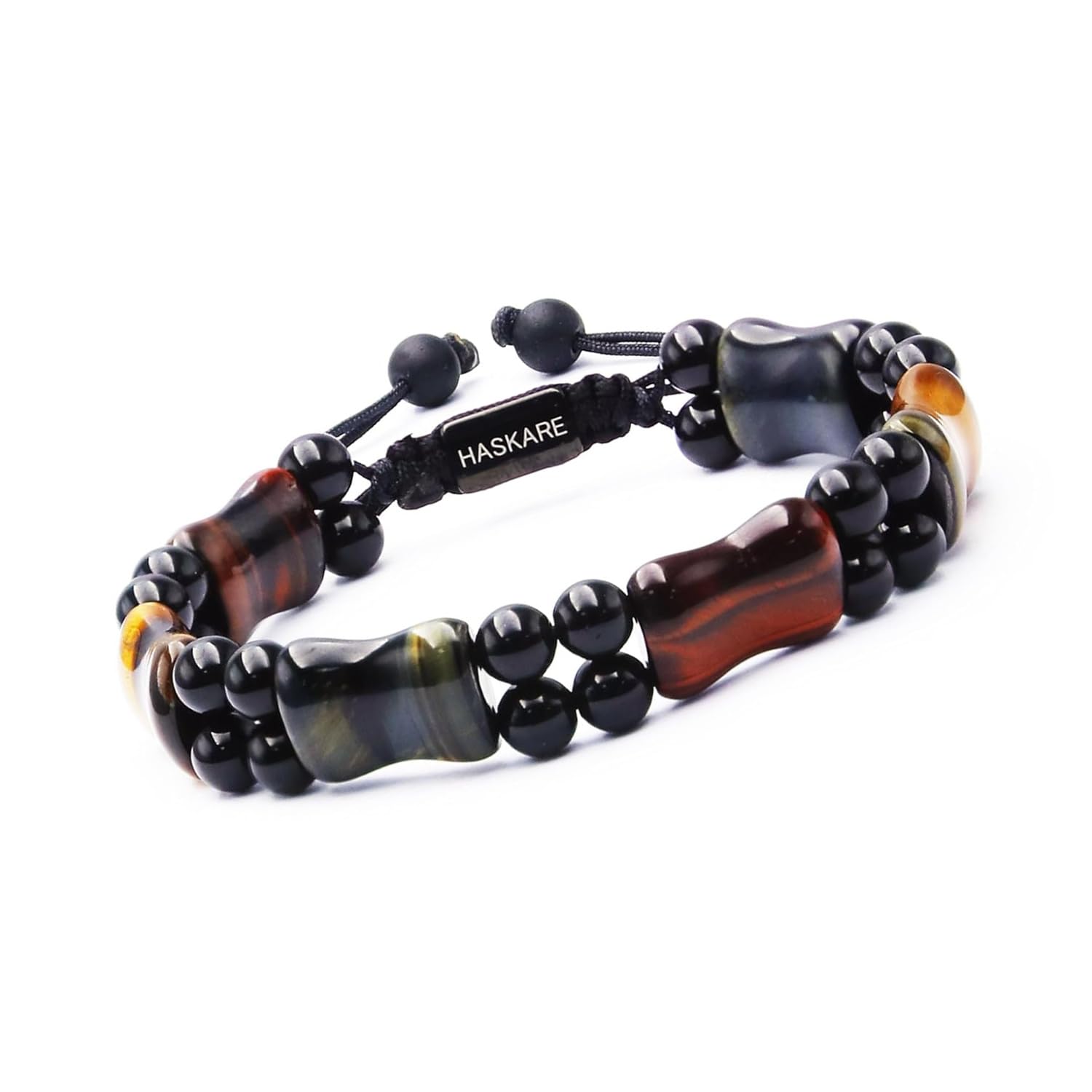 HASKARE Herren Stein Tigerauge Armbänder, Echte Stein Herren Einzigartig Kristallstein Perlen Tigerauge und Onyx Armband für Männer, Mehrfarbig Tigerauge Schutz Armband Geschenk für Ihn Vater