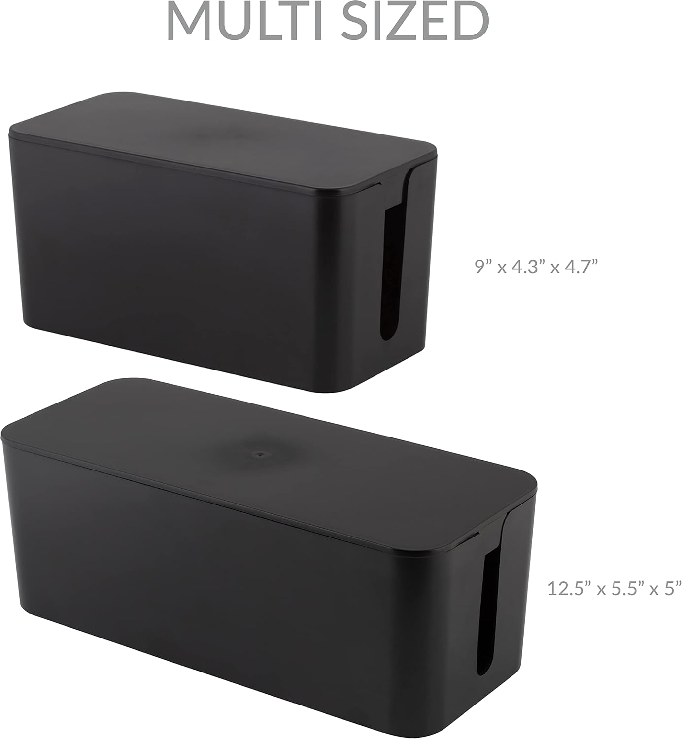 Black Rectangular Lidded Cable Organizer Storage Bin Set
