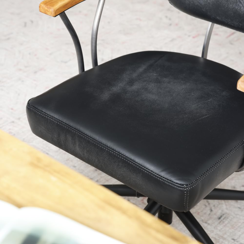 I0I&I0I Sedia da ufficio ergonomica in pelle, regolabile in altezza, girevole, con ruote e braccioli in rovere, per casa e ufficio