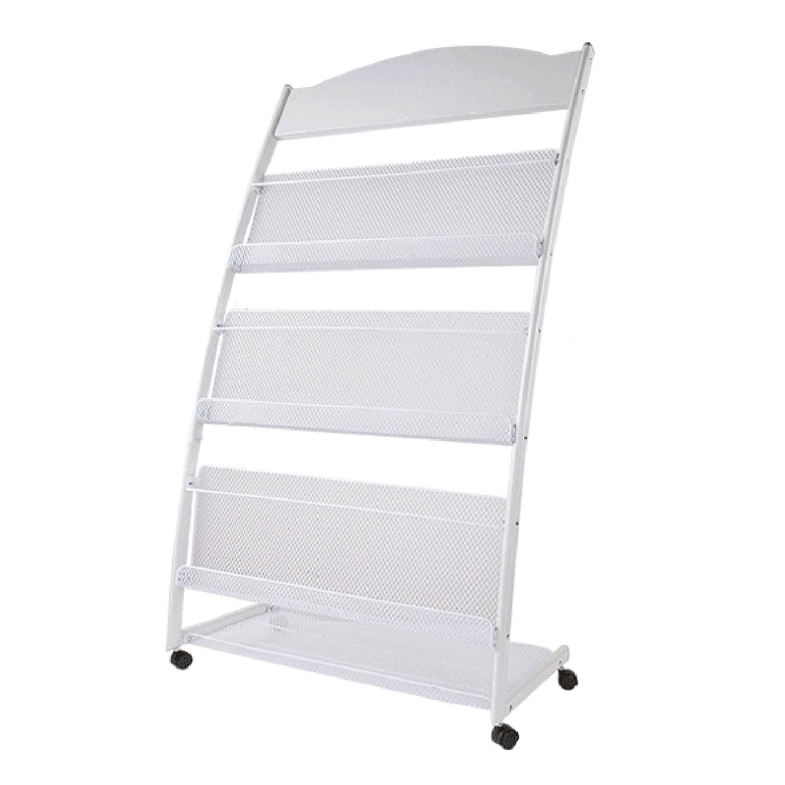 Jkjzsalj White Metal Magazine Rack For Display,Brochure Holder 3 Levels With Wheels,Book Store Literature Stand,Magazine Storage Racks And Shelving
