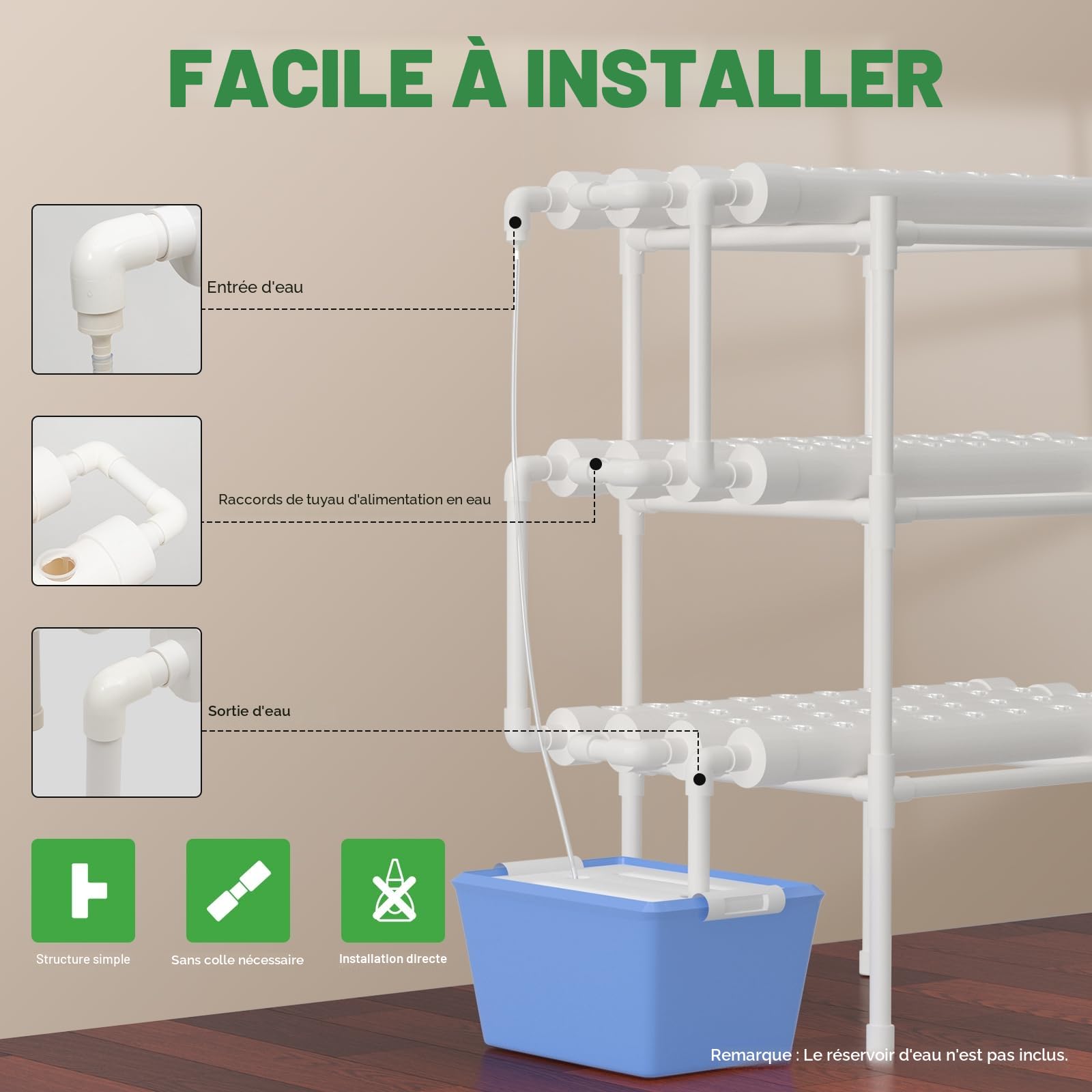 Kit de culture hydroponique 3 couches - 108 emplacements pour plantes - Système de jardinage hydroponique - Système de culture de plantes sans terre - Système de culture hydroponique végétale