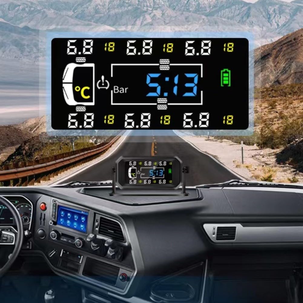 Monitoraggio della pressione dei pneumatici a 6 ruote ad energia solare, per camion di ingegneria, camper, autobus, sistema a 4 pneumatici, equipaggiamento di sicurezza per veicoli