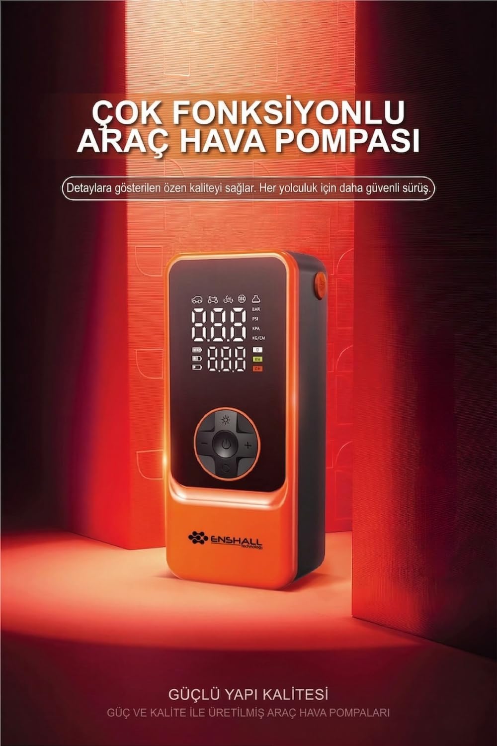 Enshall 6000mAh Şarjlı Mini Led Işıklı Araç Çakmaklık Kablolu Bisiklet, Top, Araç Lastik Şişirme Kompresörü