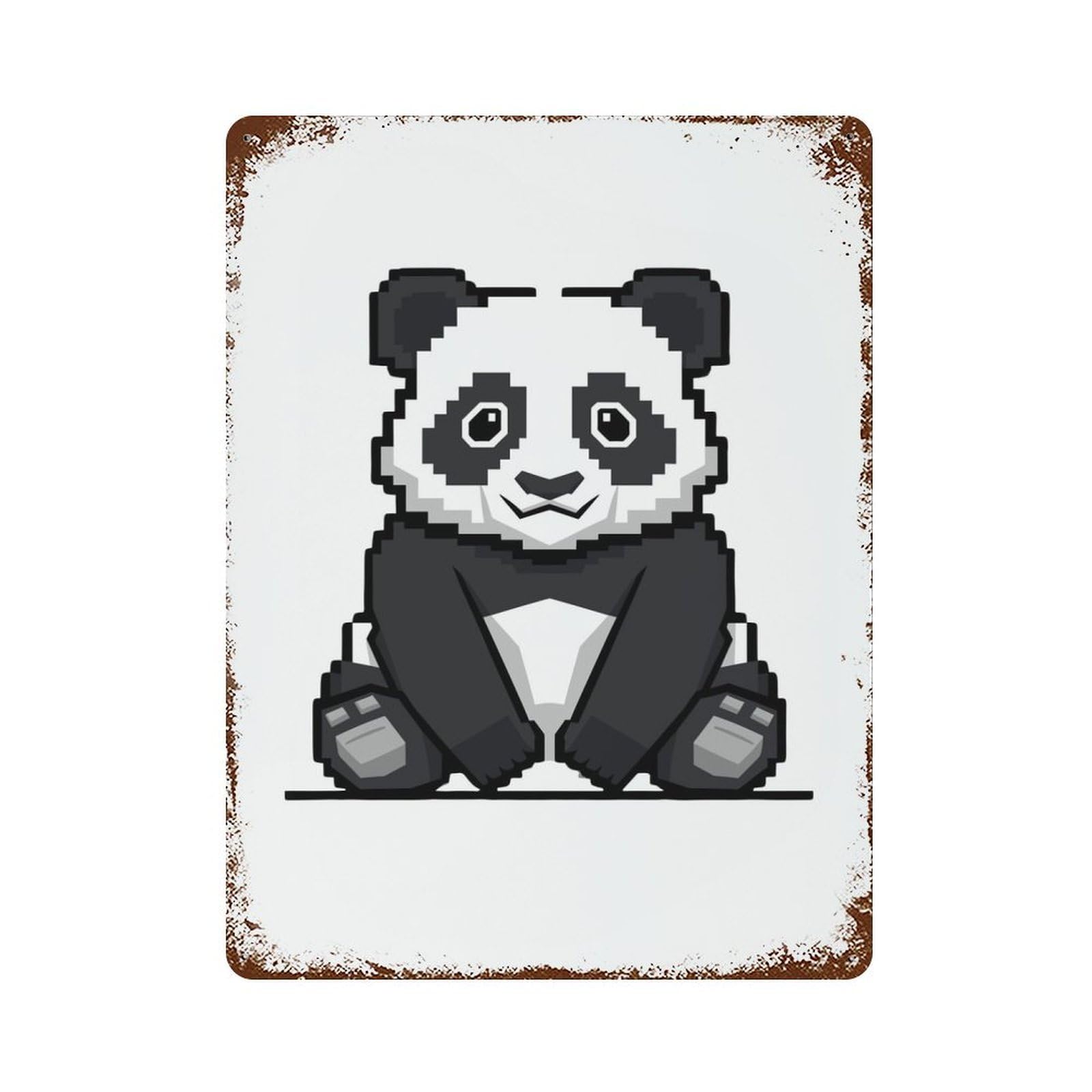Panda 8Bit Rusty Metal Tin Sign 15.7"x11.8", Ideal for Shed, Workshop And Garage Wall Decor