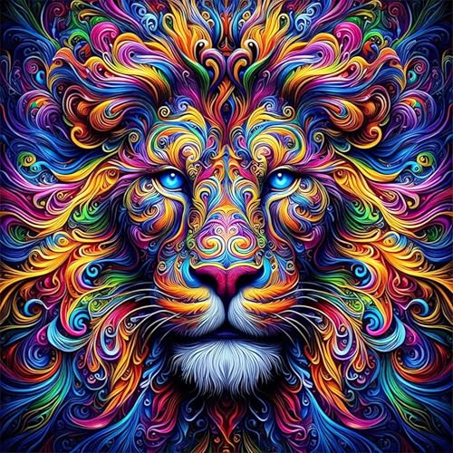 DIY Lion Diamond Art Kits for Adults, 5D Diamond Painting Kits for Beginners, Animals Diamond Dot, Small Dimond Art Paintings, Full Drill Gem Painting, Crafts for Adults, Home Wall Decor (14x14inch)