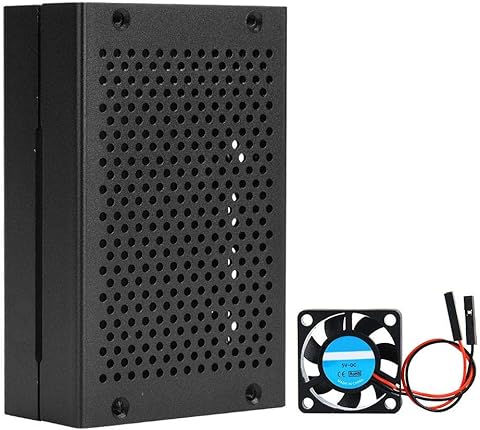 Caja de aleación de aluminio para Raspberry Pi 4, carcasa protectora de metal de 9,5 x 6 x 3 cm con ventilador, caja de metal negro/plateado para Raspberry Pi 4(Set 2-Negro) Informática,Componentes,Dispositivos externos,Cajas de ordenador de sobremesa