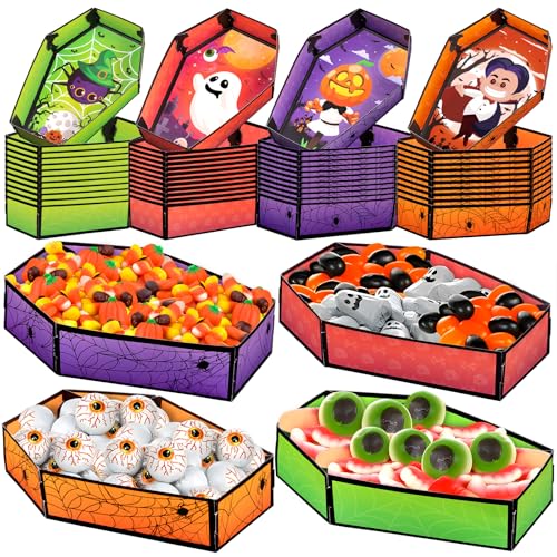 Geefuun 50Pcs Halloween Coffin Serving Food Trays - Vampire Pumpk...