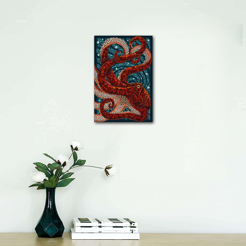 TISHIRON Abstract Wall Art Octopus Painting Wall Art for Living Room Modern Artwork for Walls Canvas Art Wall Decor for Bedroom Office Wall Art Canvas Frame Ready to Hang (24x16in) - Image 4