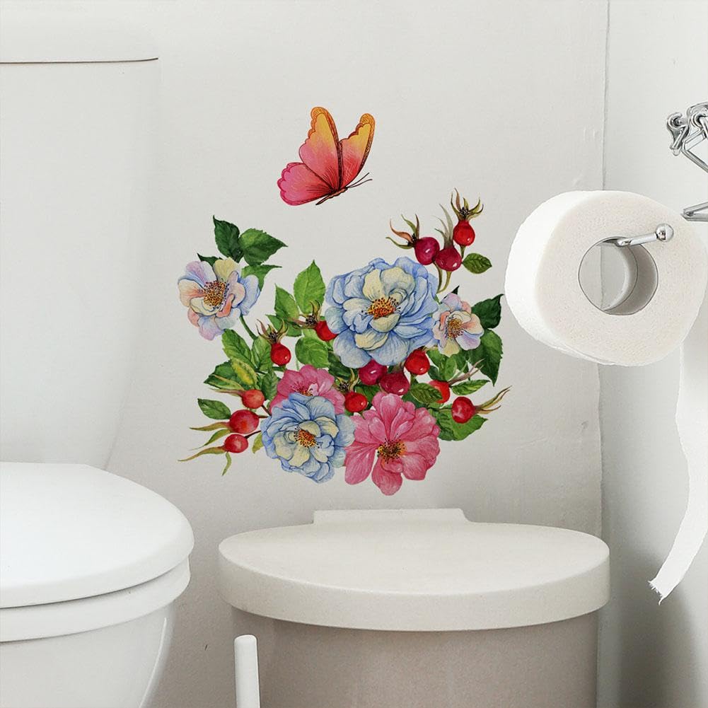 Autocollant Décoratif Pour Abattant Toilettes - Motif Attrape-Rêves Fleurs Oiseaux - PVC Étanche, Facile à Poser
