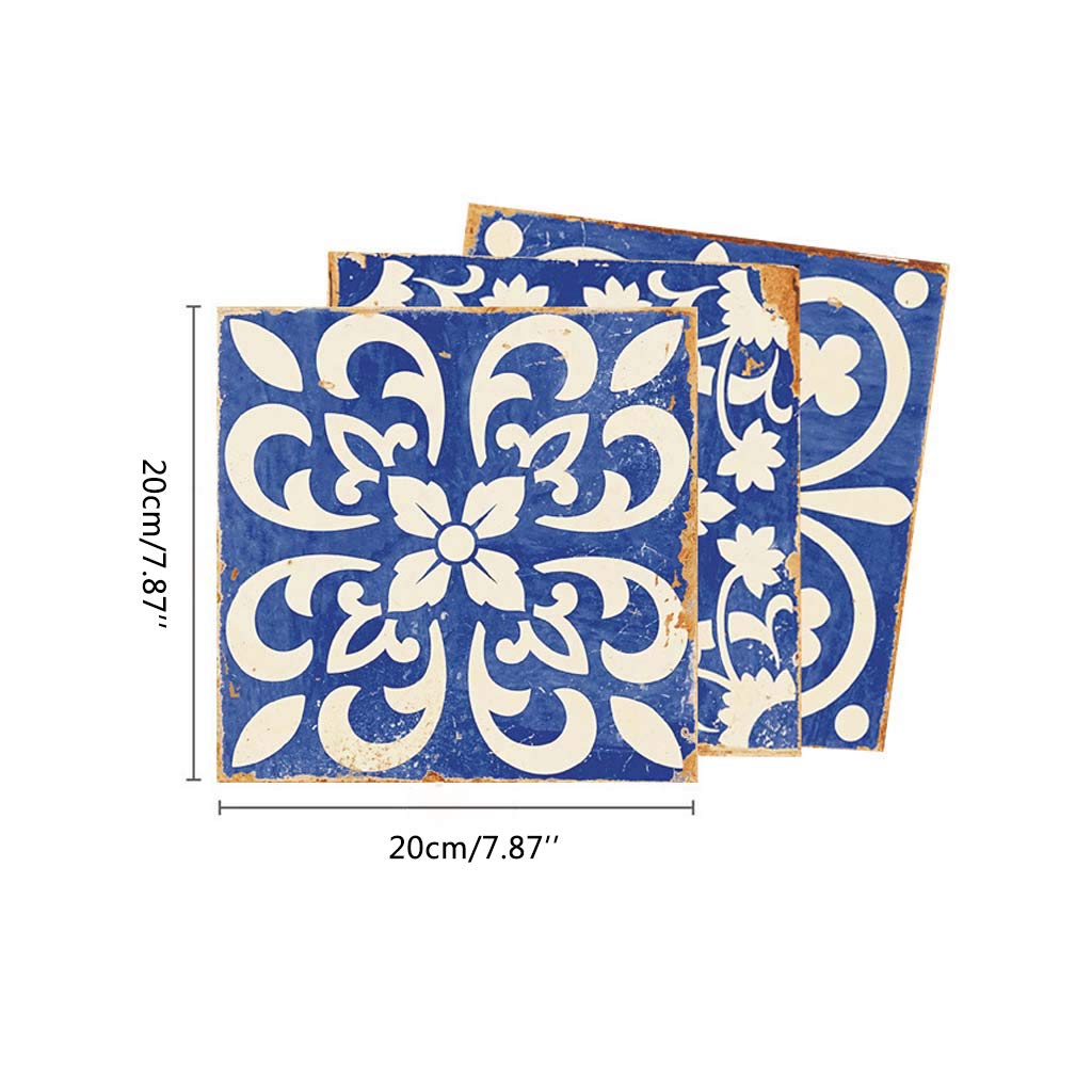 24 pz Blu e Bianco Piastrelle di Porcellana Adesivo Peel Stick Pavimento Stickers Murali Backsplash Impermeabile Fai da Te Autoadesivo Cucina Bagno Decorazione 20x20 cm