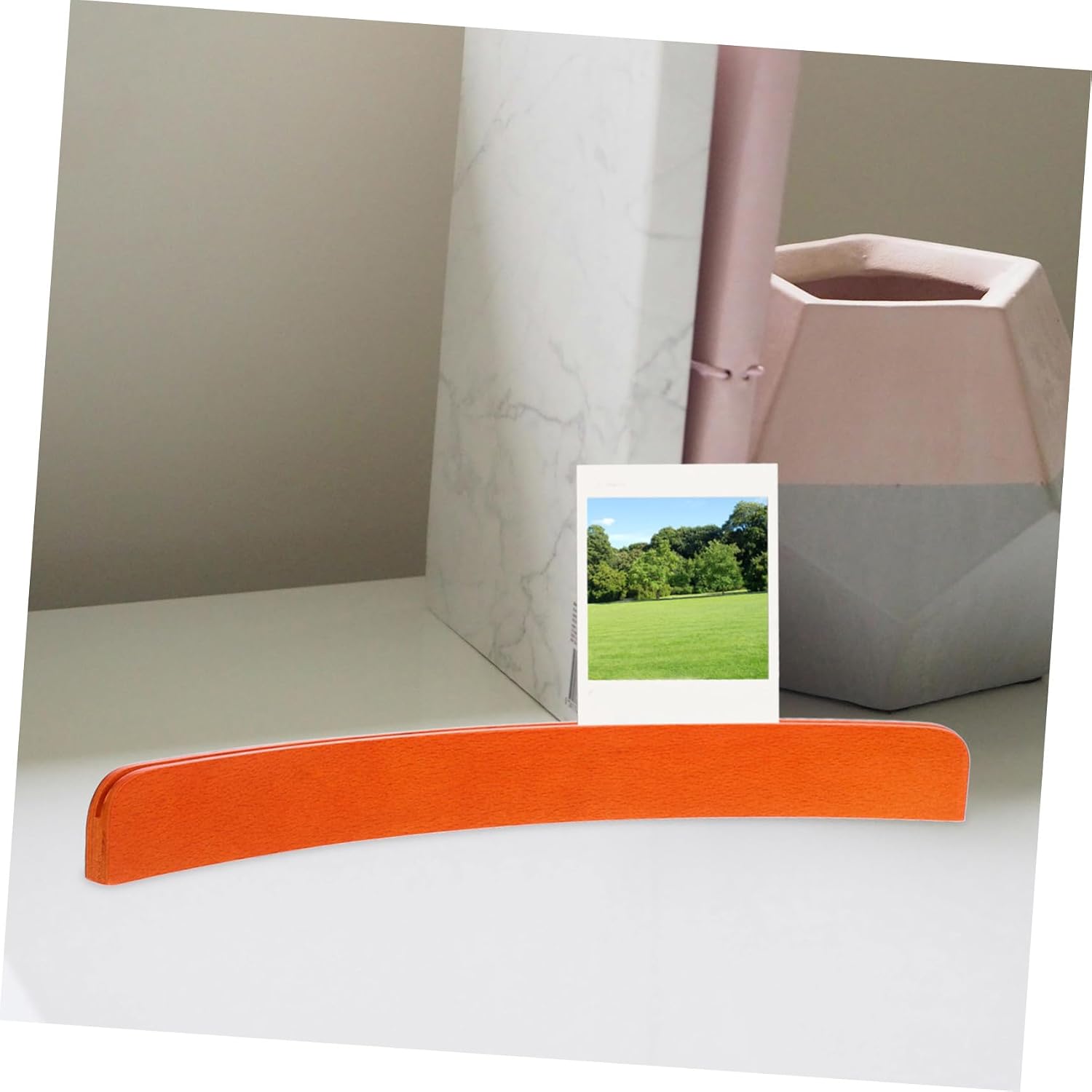 Luxshiny Wooden Curved Arc Display Stand for Photos, Stable Base Holder