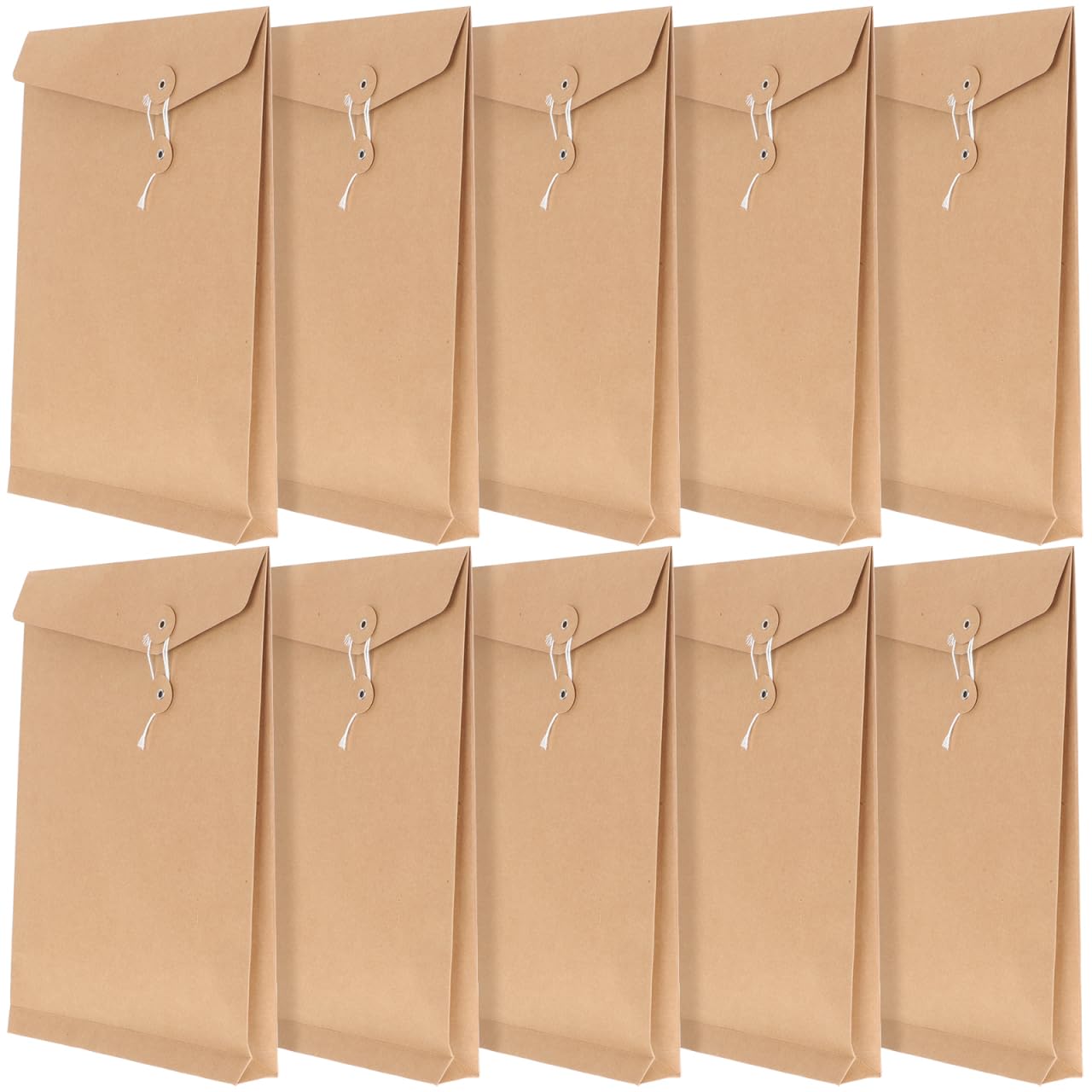 LALAFINA 10Pcs A4 Kraft Paper Document Folder Envelopes with String Tie Closure, 200G Brown Paper Filing Envelope Set for Office School Document Organization