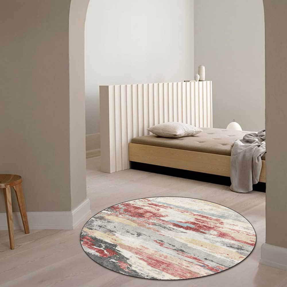 MBJKOAVC Redonda Alfombra Pequeña Dormitorio Pelo Corto Salon Alfombra Antideslizante Comedor Lavable Alfombras Alfombra Moderna Envejecida Acuarela Amarillo/Gris/Rojo,ø 50 cm