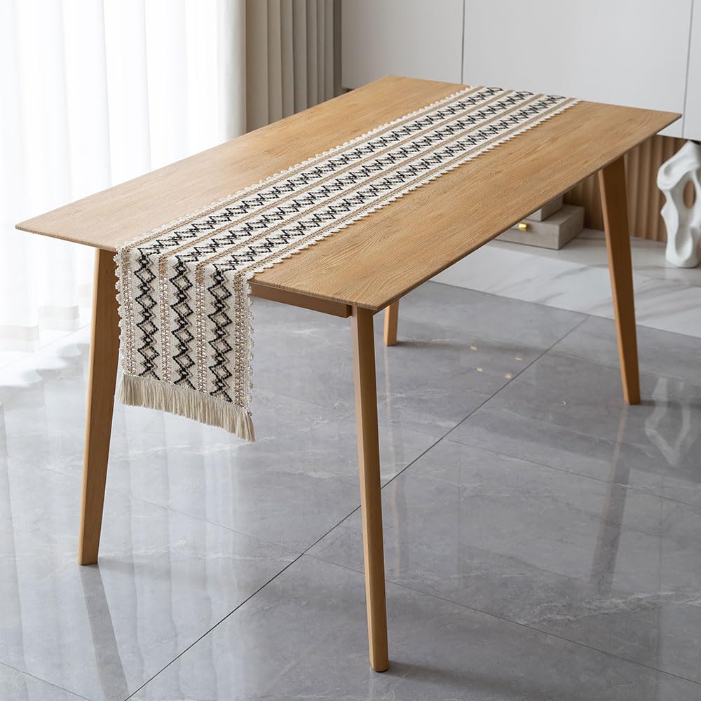 Odot Table Runner Fringe Boho Vintage, Seasonal Fall Winter Machine Washable Kitchen Dining Table Decoration long tablecloth, for Thanksgiving Events Home Party Decor (30x120cm,Geometric)