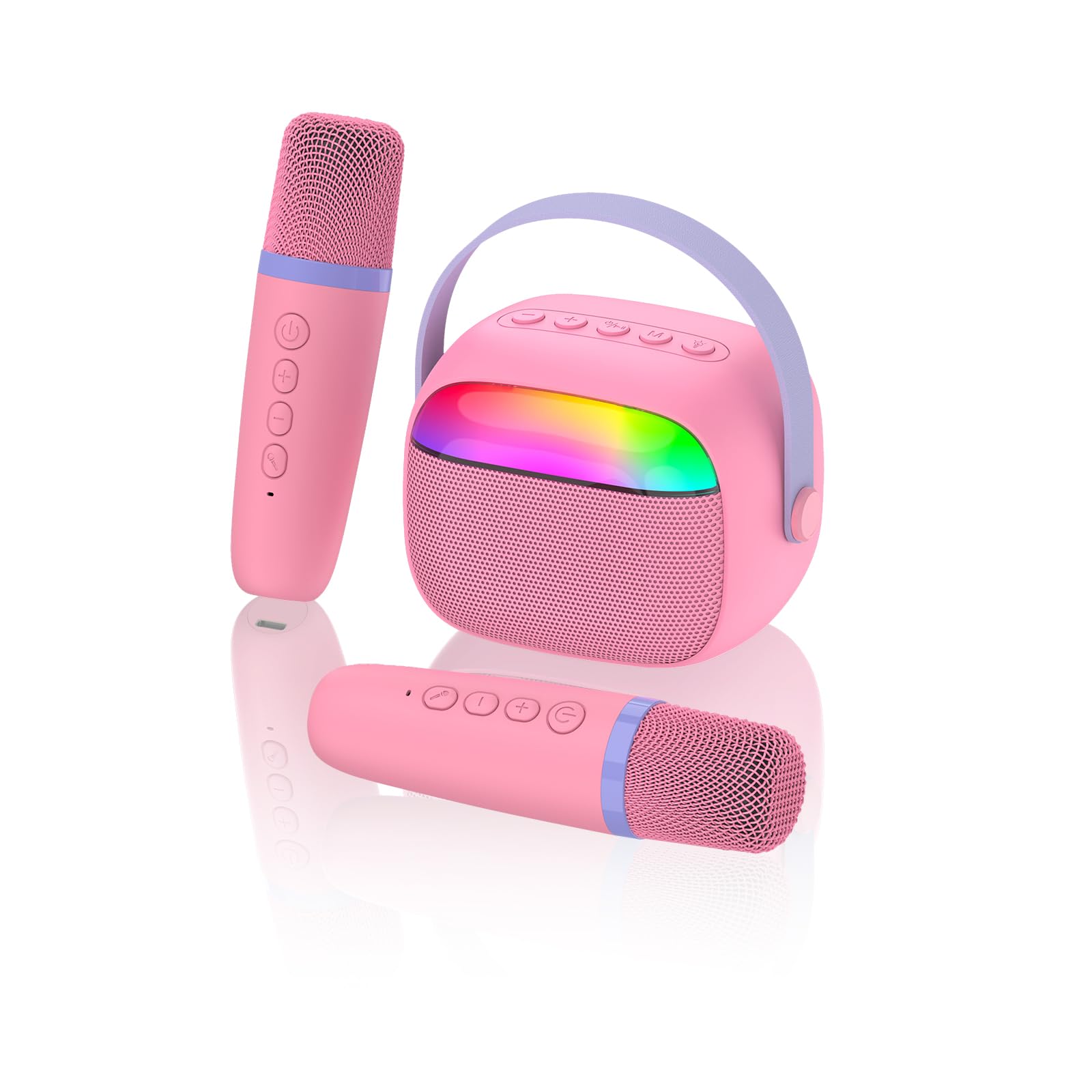 Mini Karaoke Machine with 2 Wireless Microphones for Kids Portable RGB Bluetooth Speaker Birthday Gift Toys for 3 4 5 6 7 8+ Year Old Girls Boys