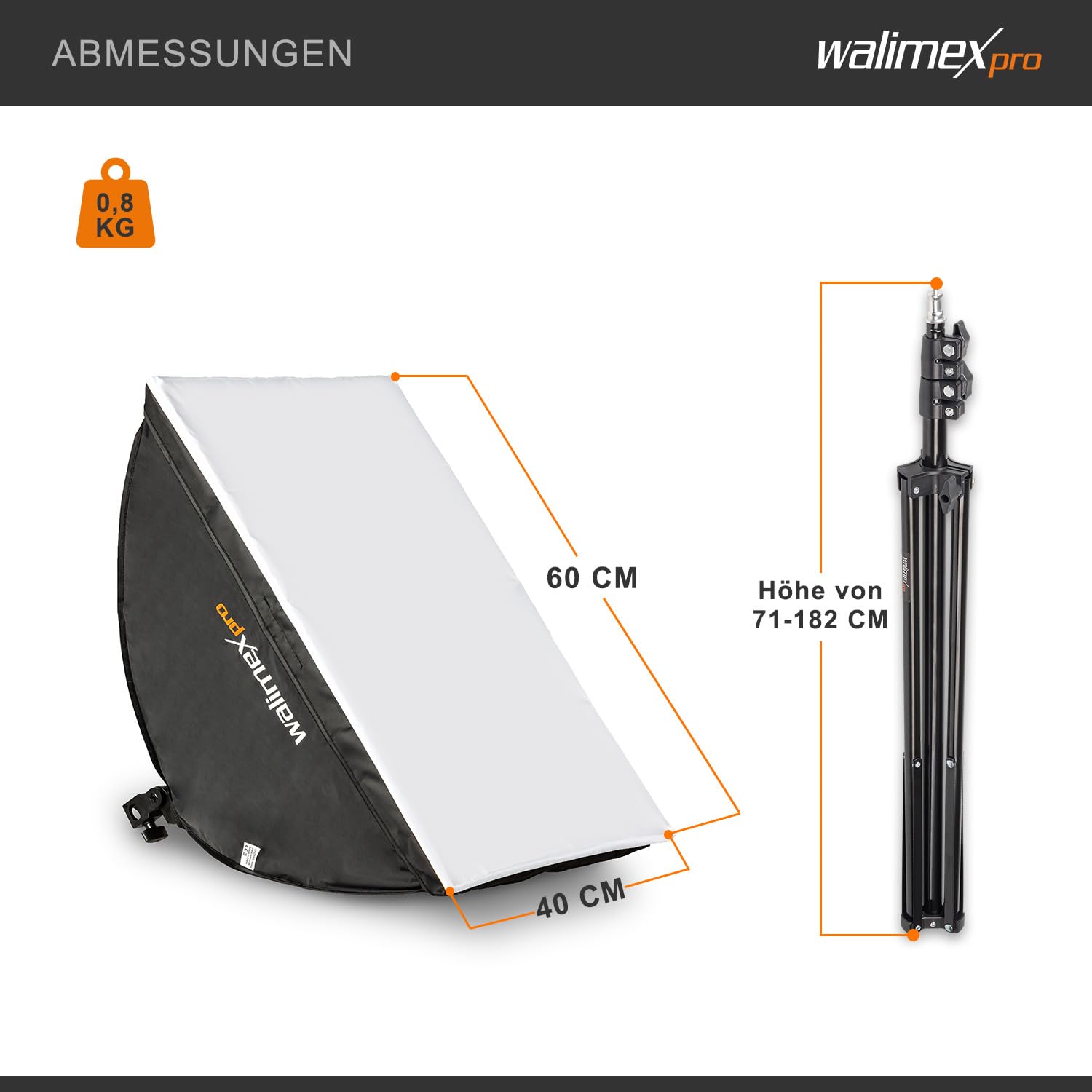 Walimex pro Softbox & Lampenstativ Kit I 40x60cm, 45W Bi Color LED I leistungsstarkes Dauerlicht inkl. Diffusor & Fernbedienung I Farbtemperatur 3.000 – 6.000 K I Für Profi-Fotos & Videos I CRI 95+