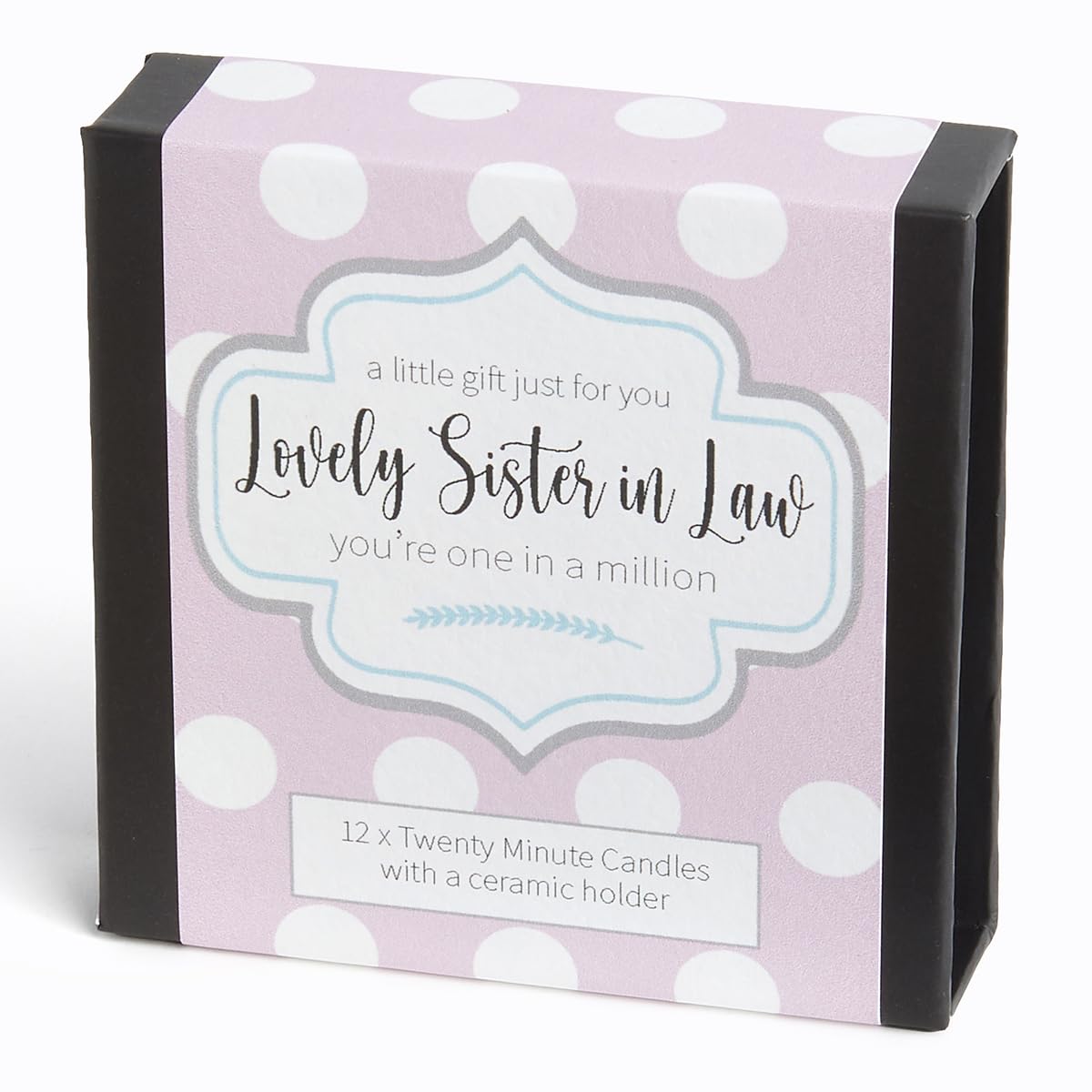 Cotton & Grey Natural Lovely Sister In Law (Pink). You're On In A Million By - 12 Pure Beeswax Twenty Minute Candles With Ceramic Holder