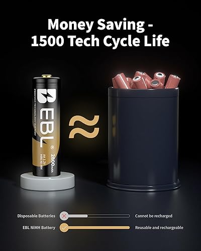 Miniatura 5 de EBL Gold Pro - Baterías AA recargables de 1.2 V, 2800 mAh, batería NIMH, batería AA de alta capacidad, precargada doble A, 8 paquetes