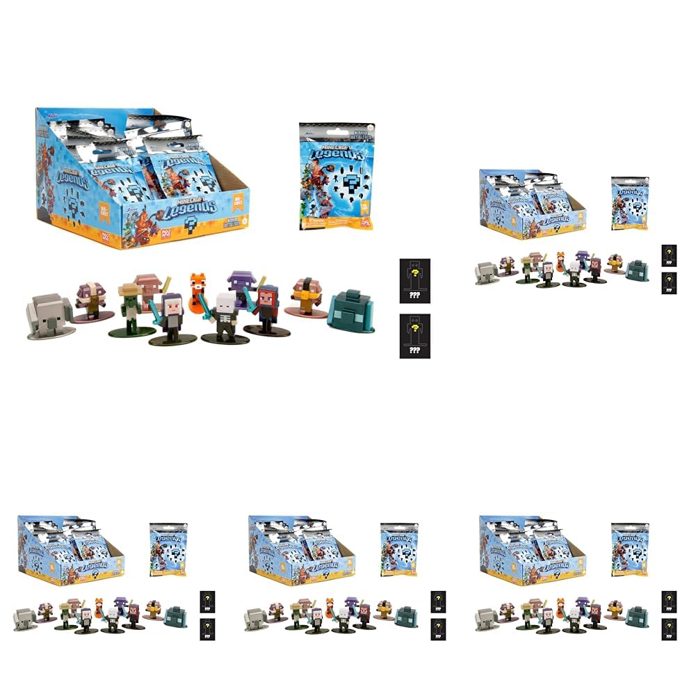 Jada Toys Minecraft Blind Pack Nanofigs Welle 2 (4 cm) - Mystery Box Figur aus Metall, Sammelfiguren Legends Serie, ab 3 Jahren, 253261001 (Packung mit 5)