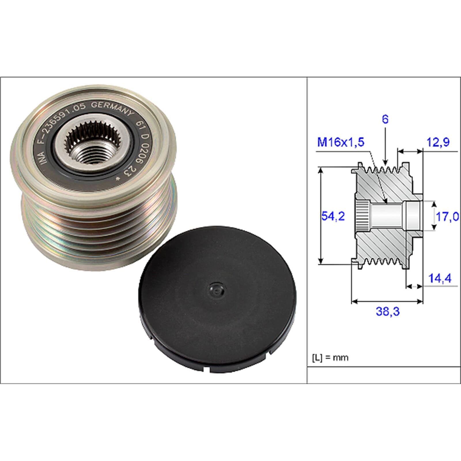 INA Dispositivo ruota libera alternatore 1340A131 1606856980 Y40618300 Compatibilità con OPEL Corsa F GRANDLAND X A18 Crossland X P17 Vivaro C Van K0 MOKKA Combo E Van/Station Wagon X19