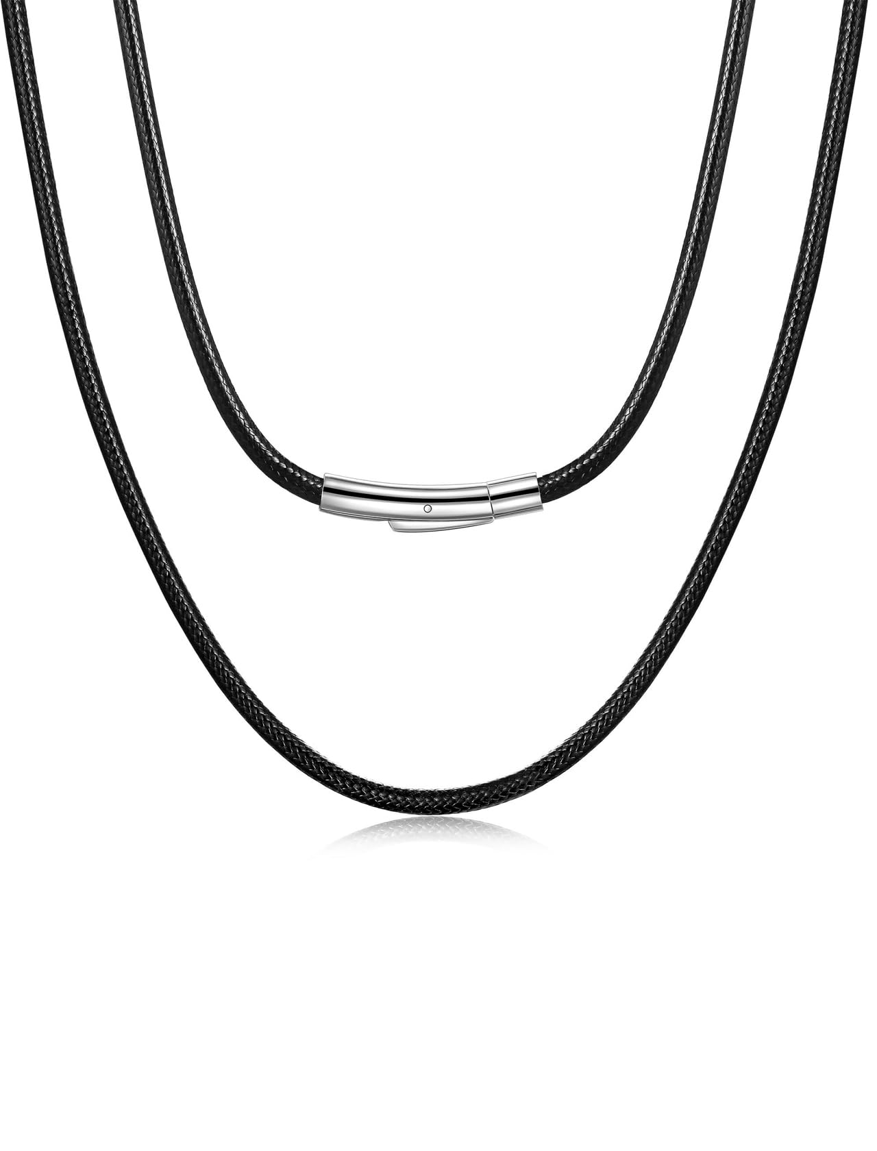 Inscca Cordon Cuero para Colgantes Hombre Negro con Cierre Metal Acero Inoxidable 316L 2/3mm Cadena Cuerda Trenzada Mujer Collar para Jóvenes Corto/Largo 40/45/50/55/60/65/70 cm