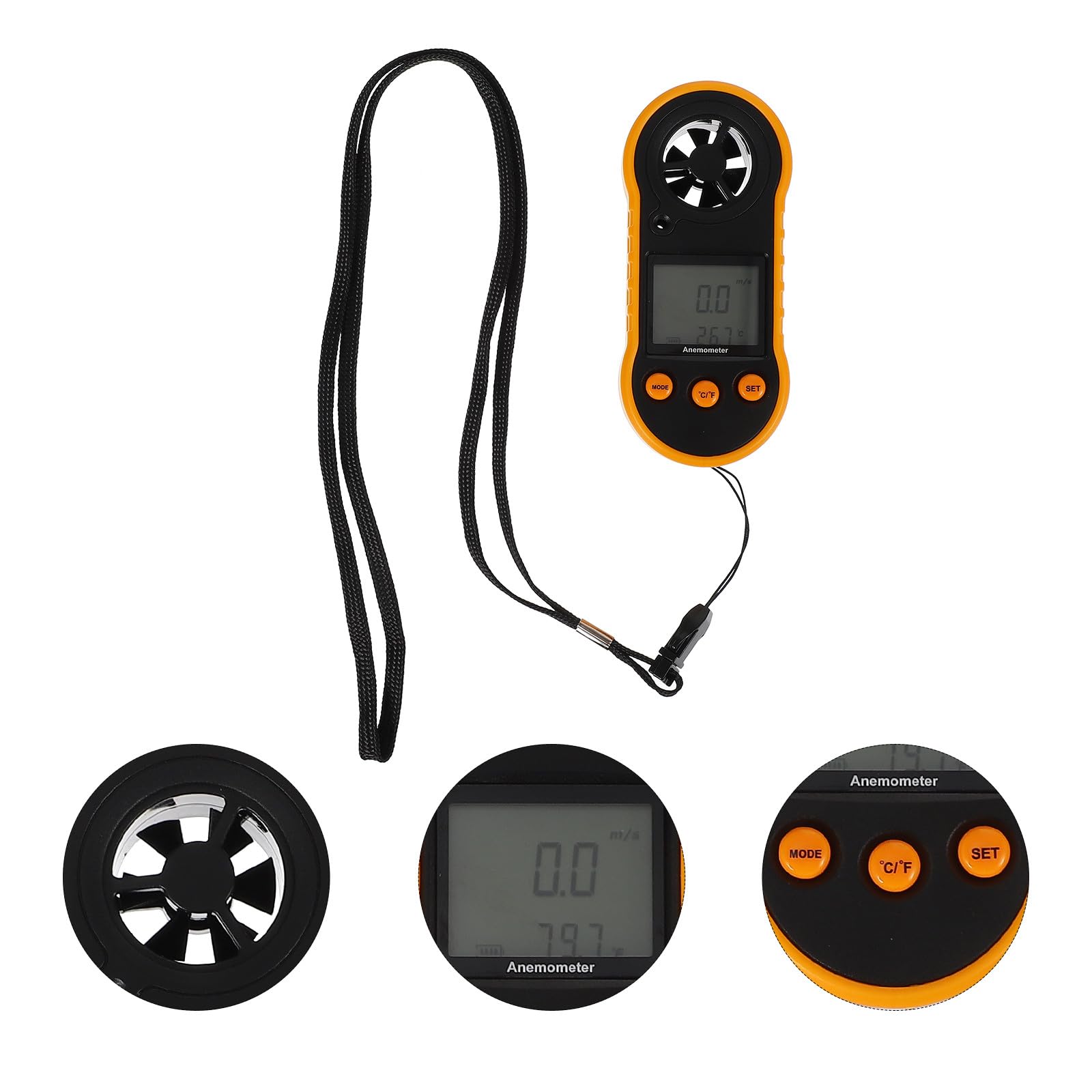 Abaodam Anémomètre Portable Numérique Léger en Plastique Mesure Précise Vitesse du Vent et Température 6 Pales pour Activités de Plein Air