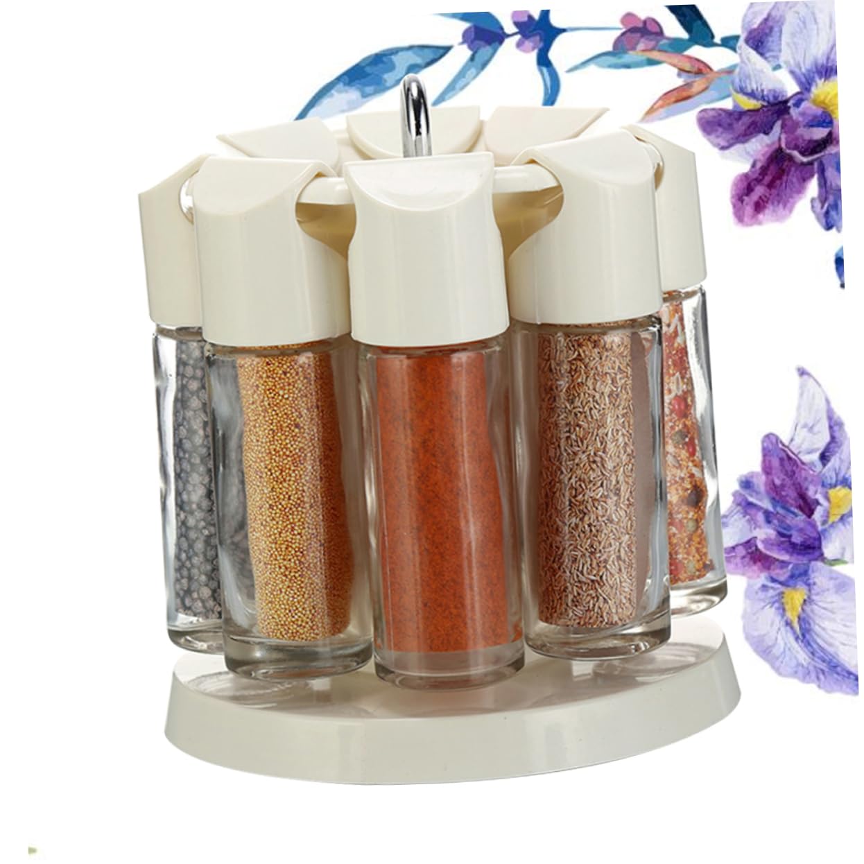 PRETYZOOM Set Porta Spezie da Cucina in Vetro e Abs Beige Design Rotante a 360 Gradi, Leggero, Ideale per Barbecue e Polveri di Spezie Colore Casuale