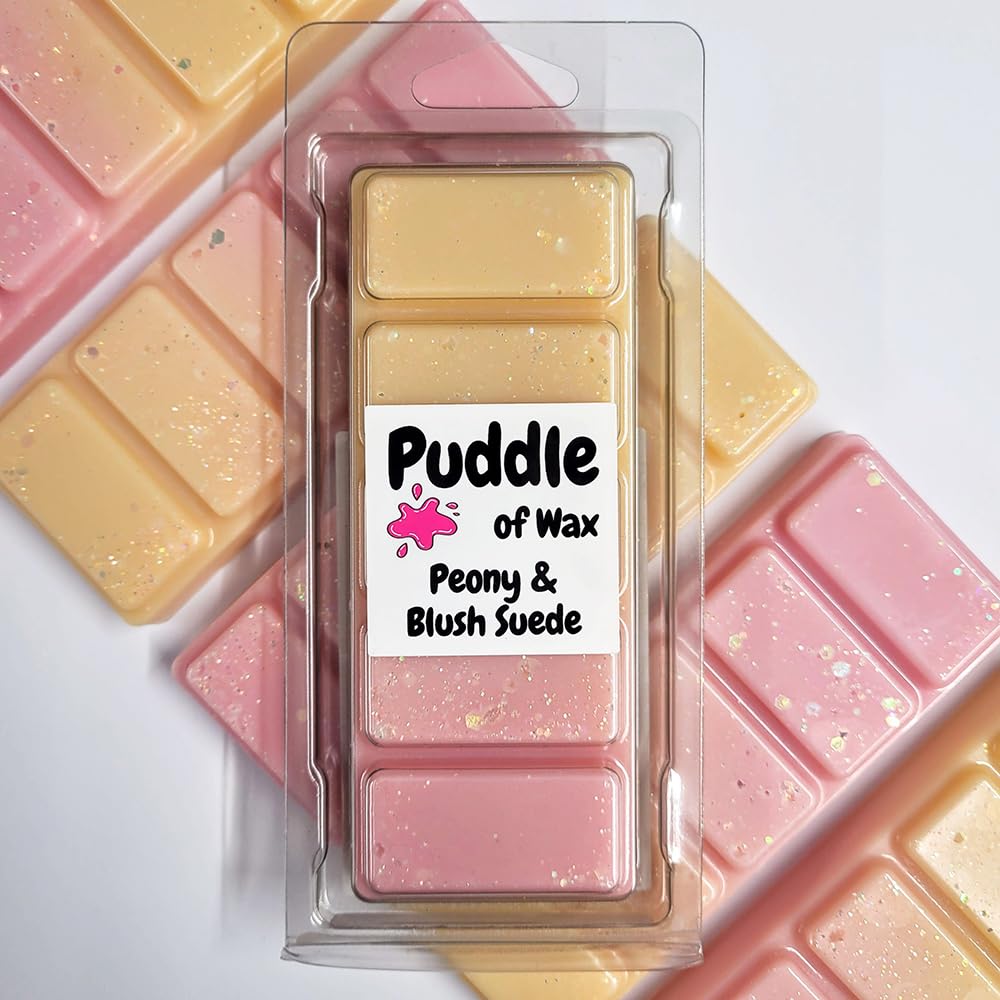 Puddle of Wax - Peony & Blush Suede Soy Wax Melt Snap Bar - 50g - Floral Scent - Vegan Friendly - Made in the UK