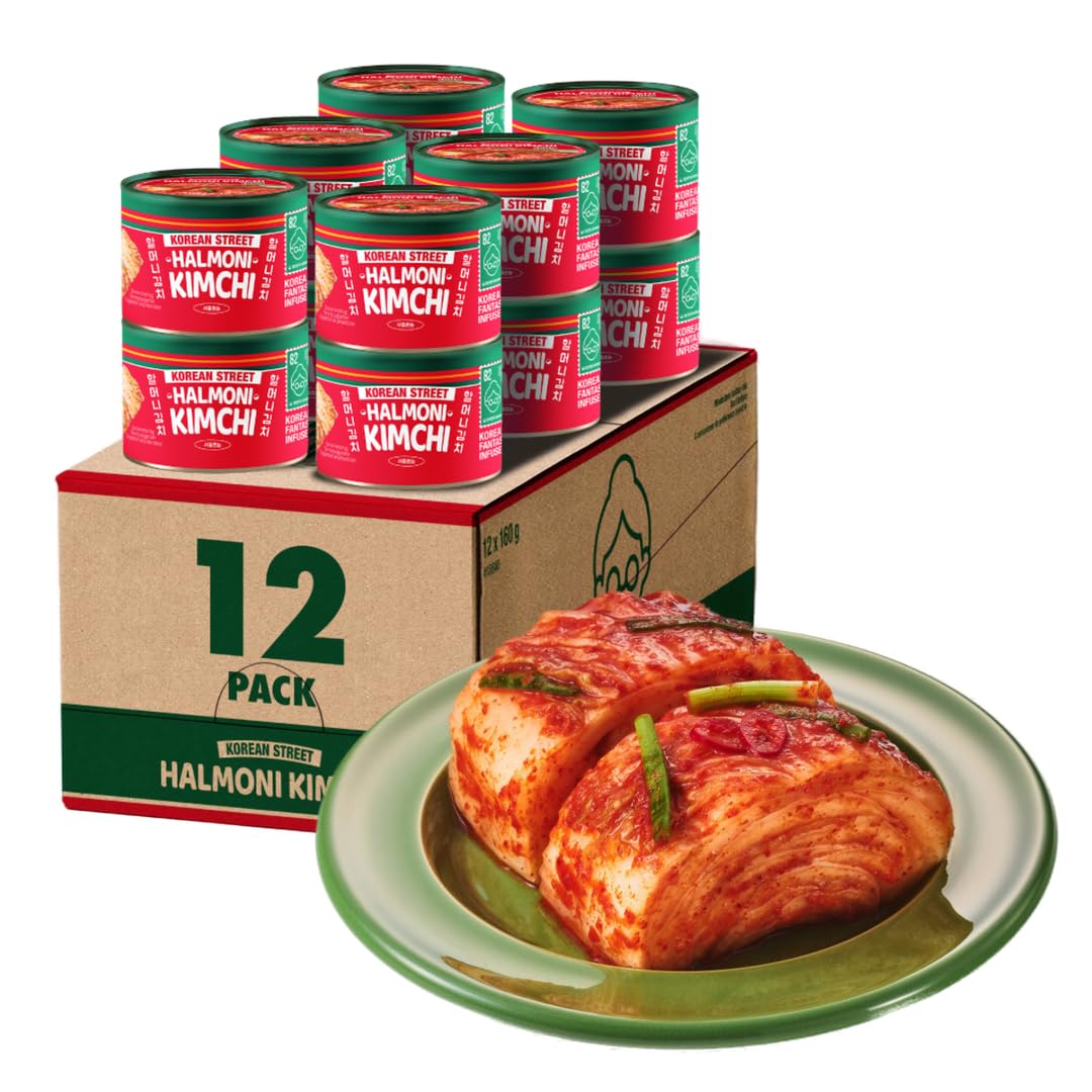 Halmoni Kimchi Coreano Fermentado 160g x 12 – Kimchi en Lata Sin MSG, Repollo Napa Picante